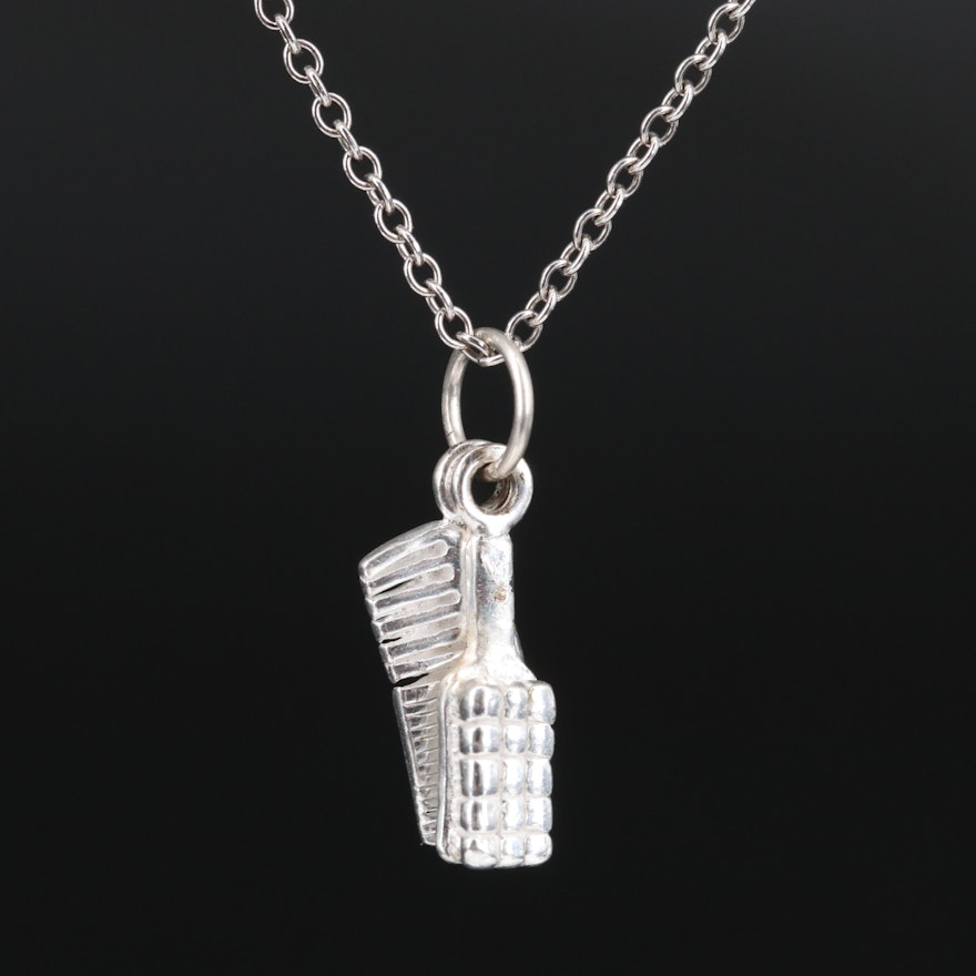 Sterling Brush and Comb Pendant Necklace