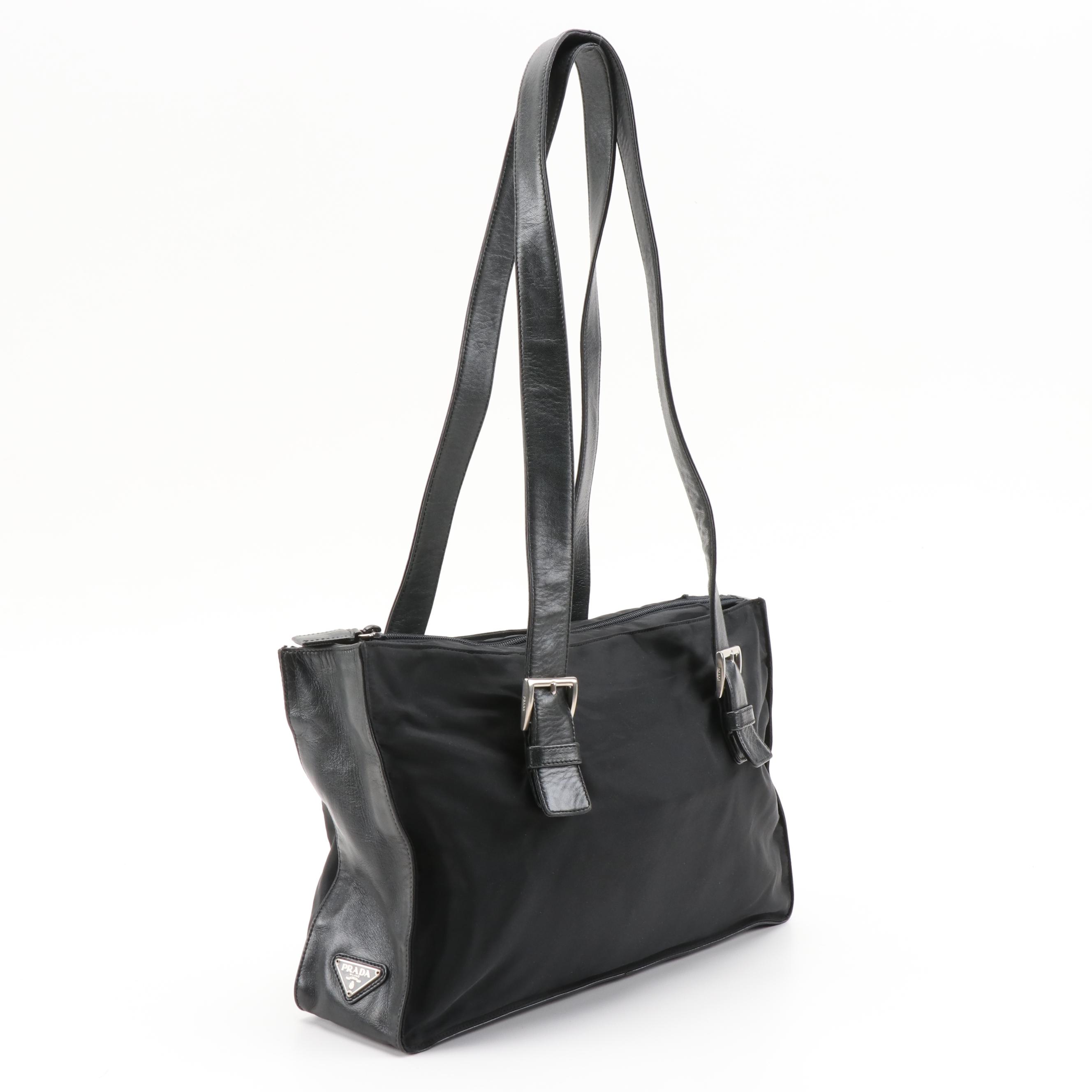 Prada Black Nylon and Leather Buckle Bag