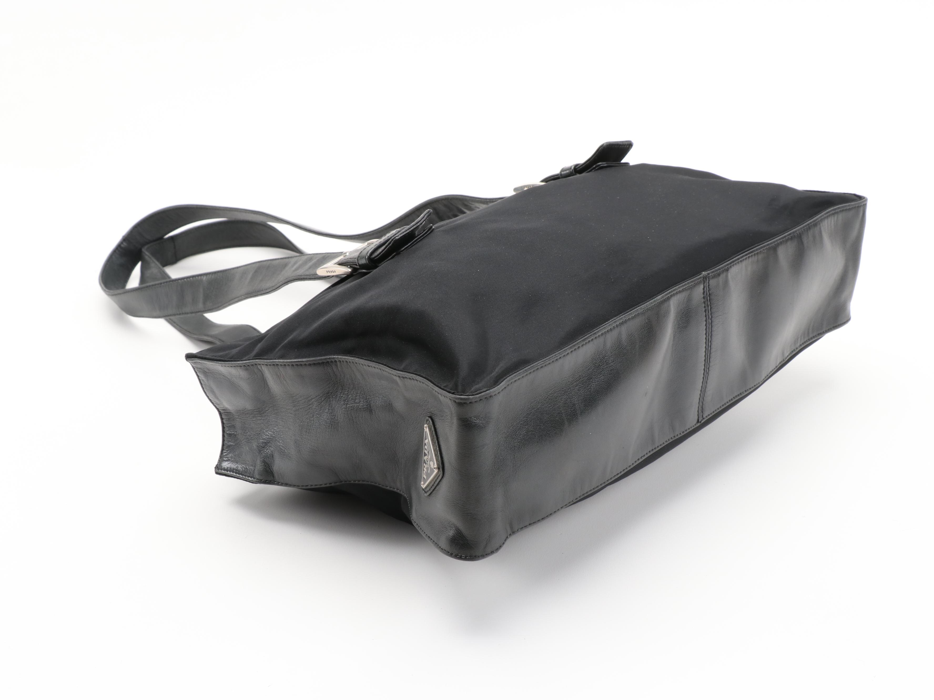 Prada Black Nylon and Leather Buckle Bag