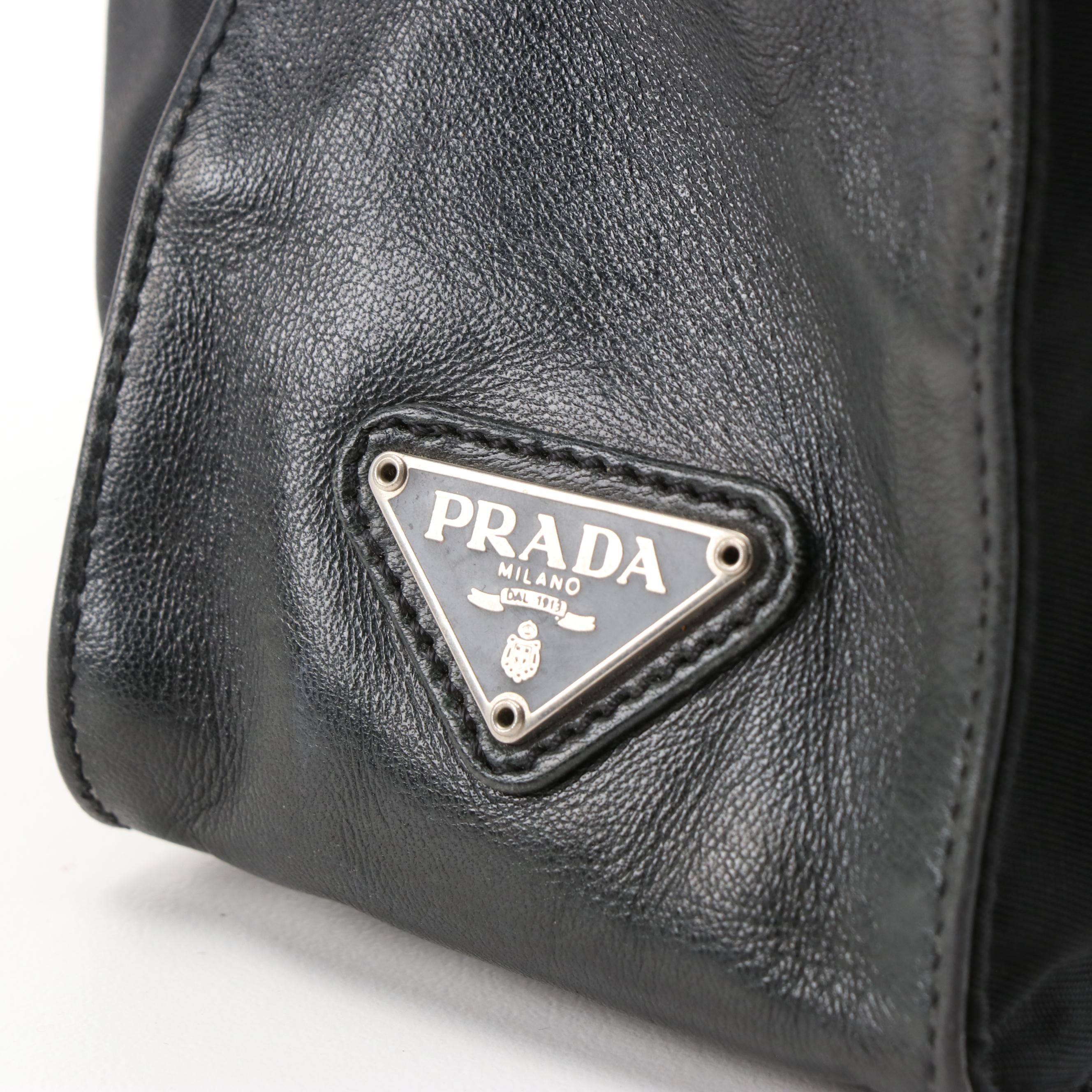 Prada Black Nylon and Leather Buckle Bag