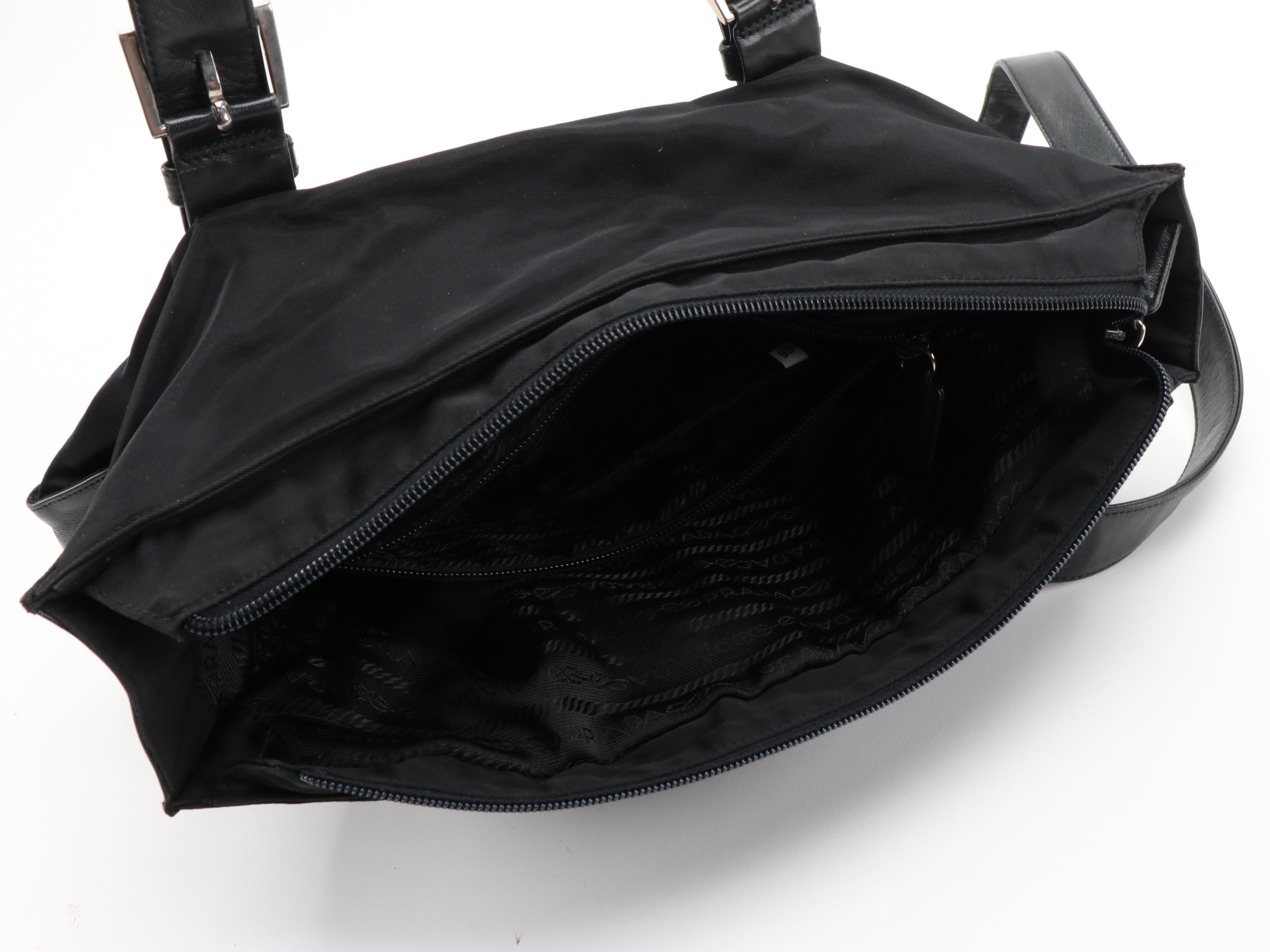 Prada Black Nylon and Leather Buckle Bag