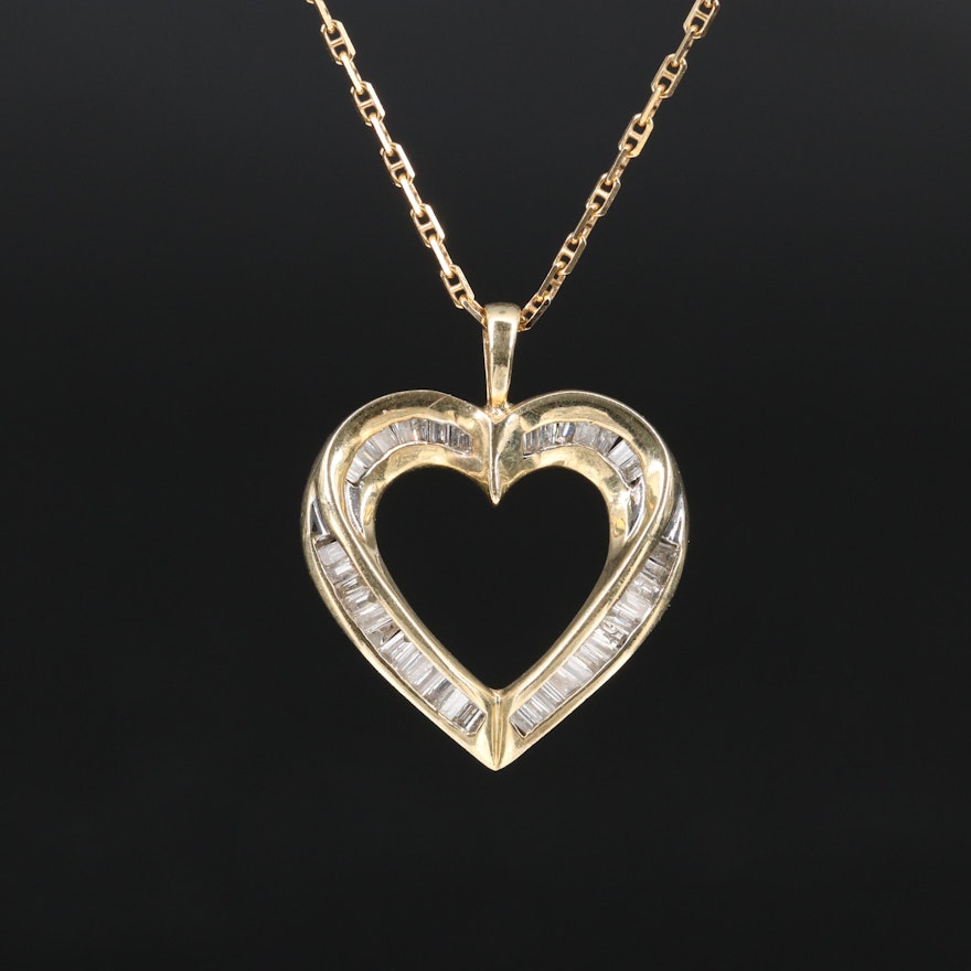 14K Diamond Heart Pendant Necklace