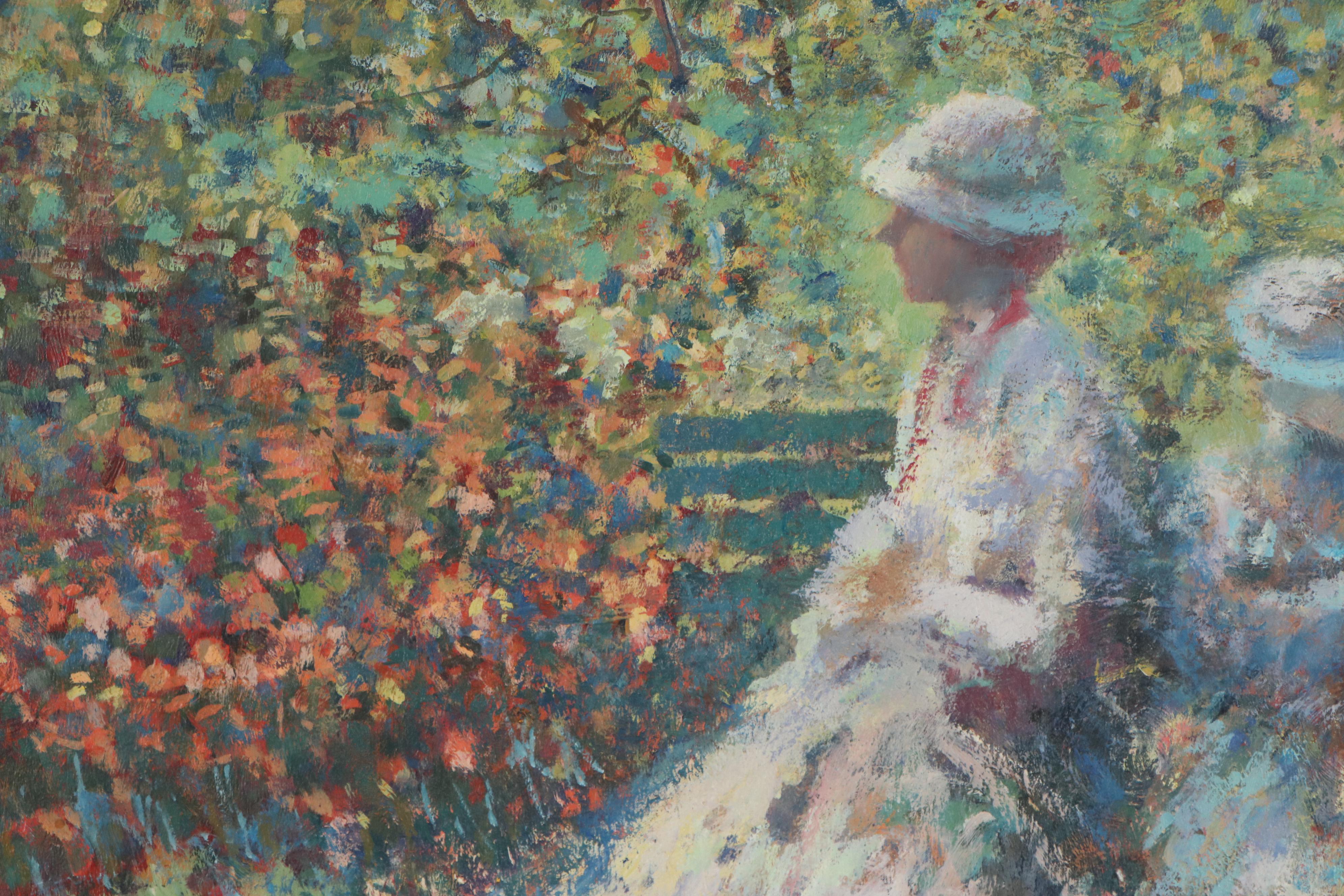 Donald Purdy Impressionist Style Oil Painting of Woman on Garden Bench