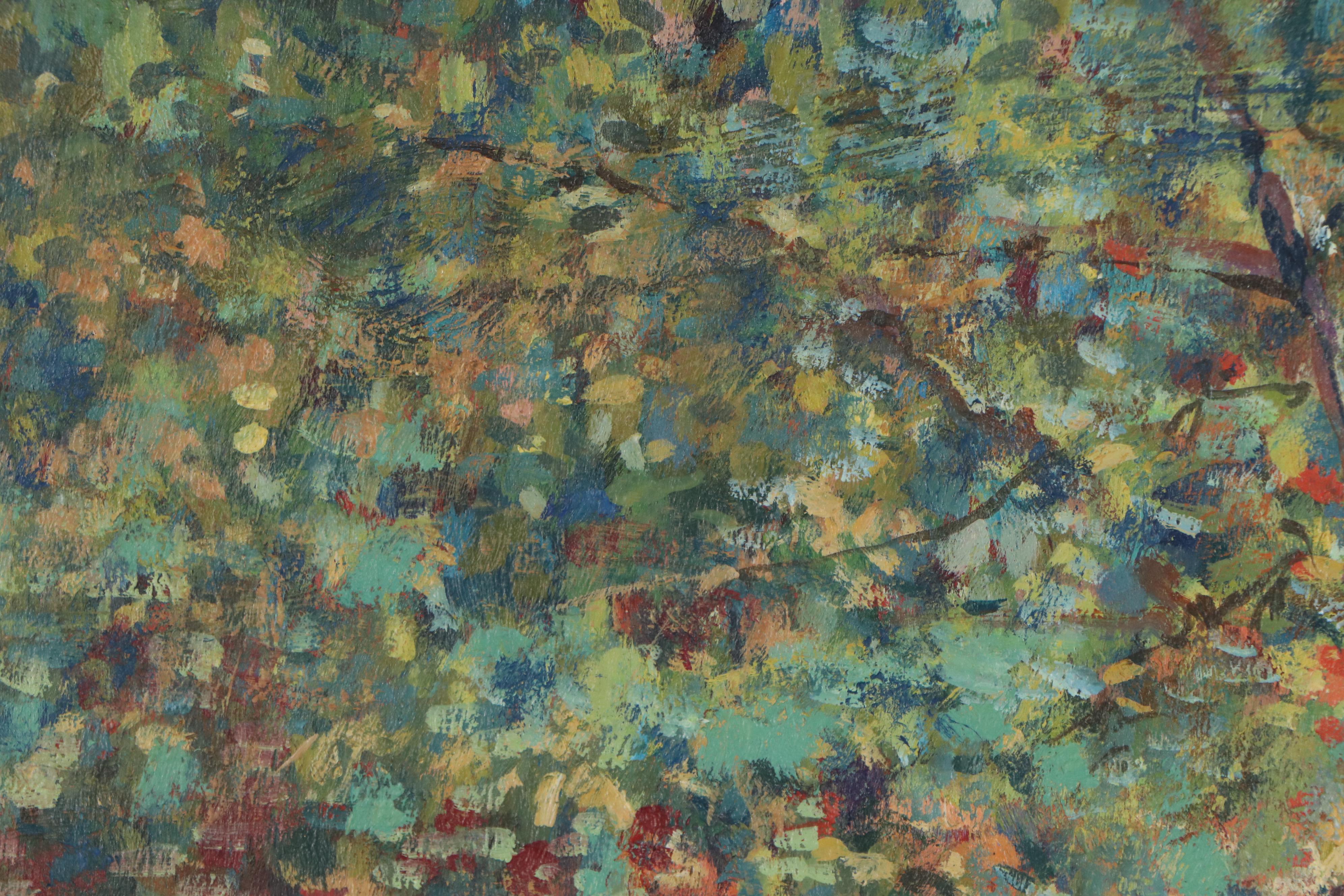 Donald Purdy Impressionist Style Oil Painting of Woman on Garden Bench