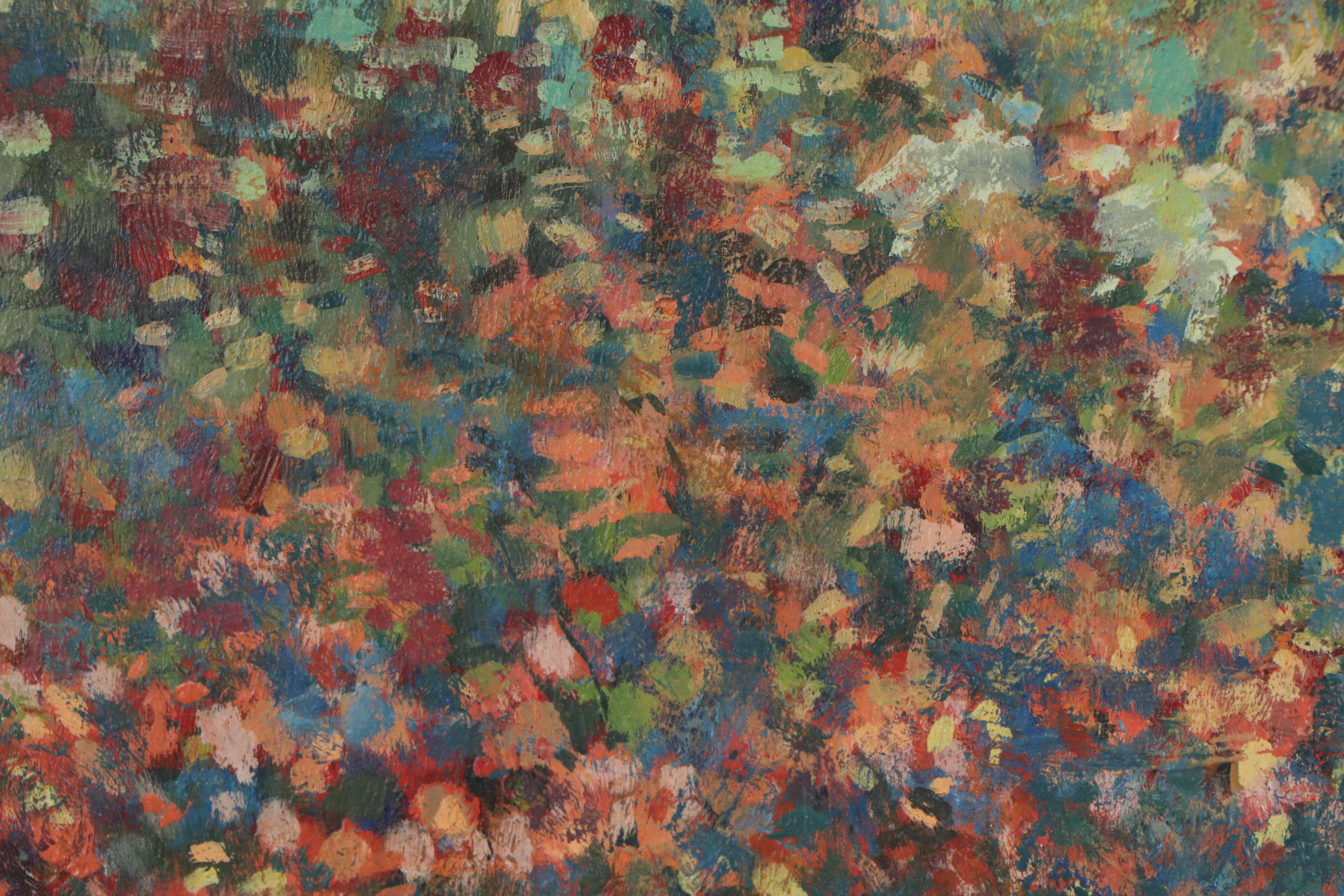 Donald Purdy Impressionist Style Oil Painting of Woman on Garden Bench