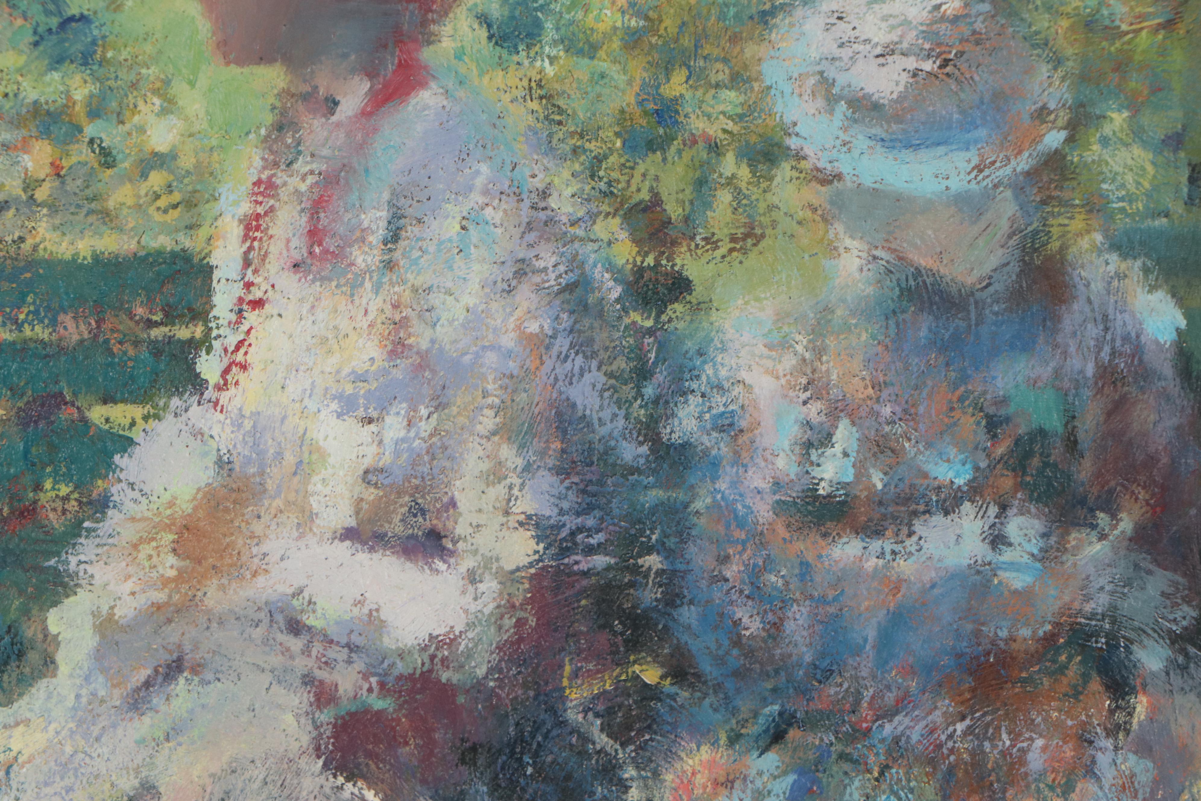 Donald Purdy Impressionist Style Oil Painting of Woman on Garden Bench