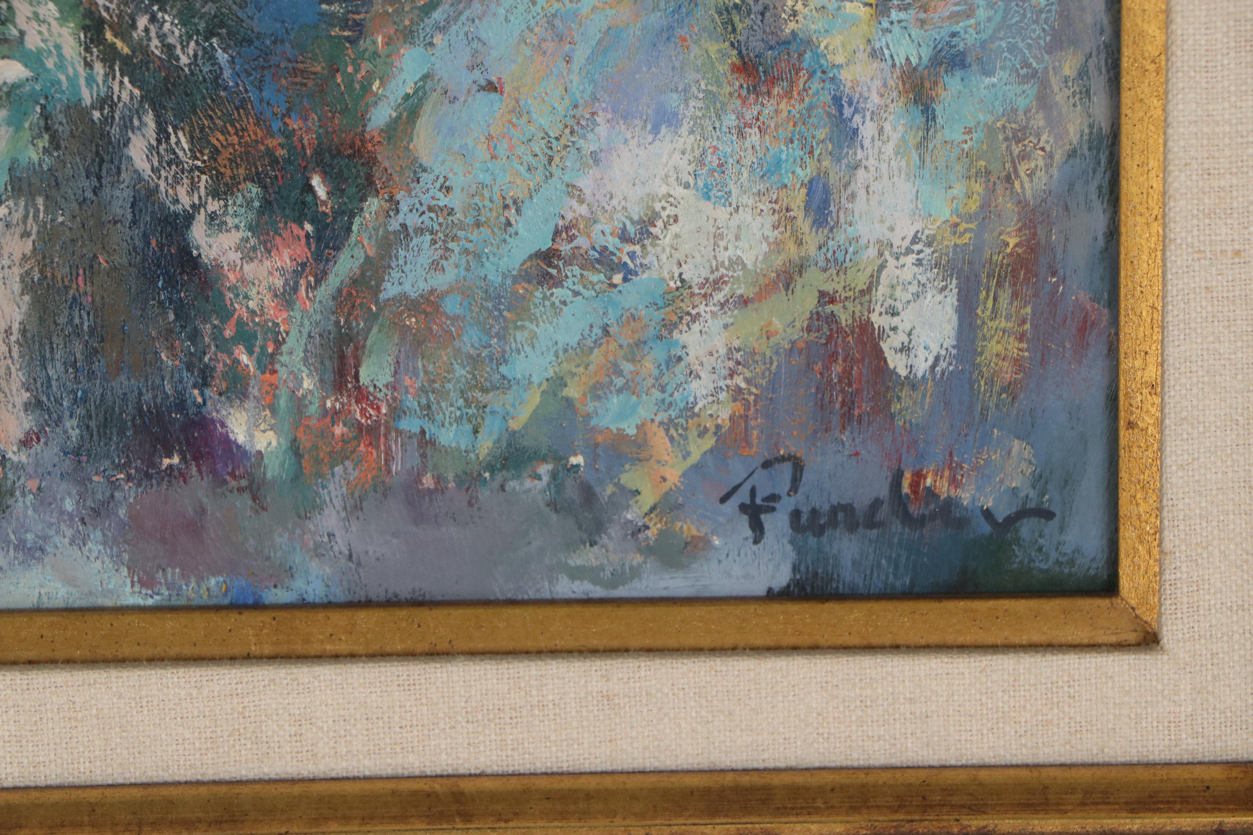 Donald Purdy Impressionist Style Oil Painting of Woman on Garden Bench