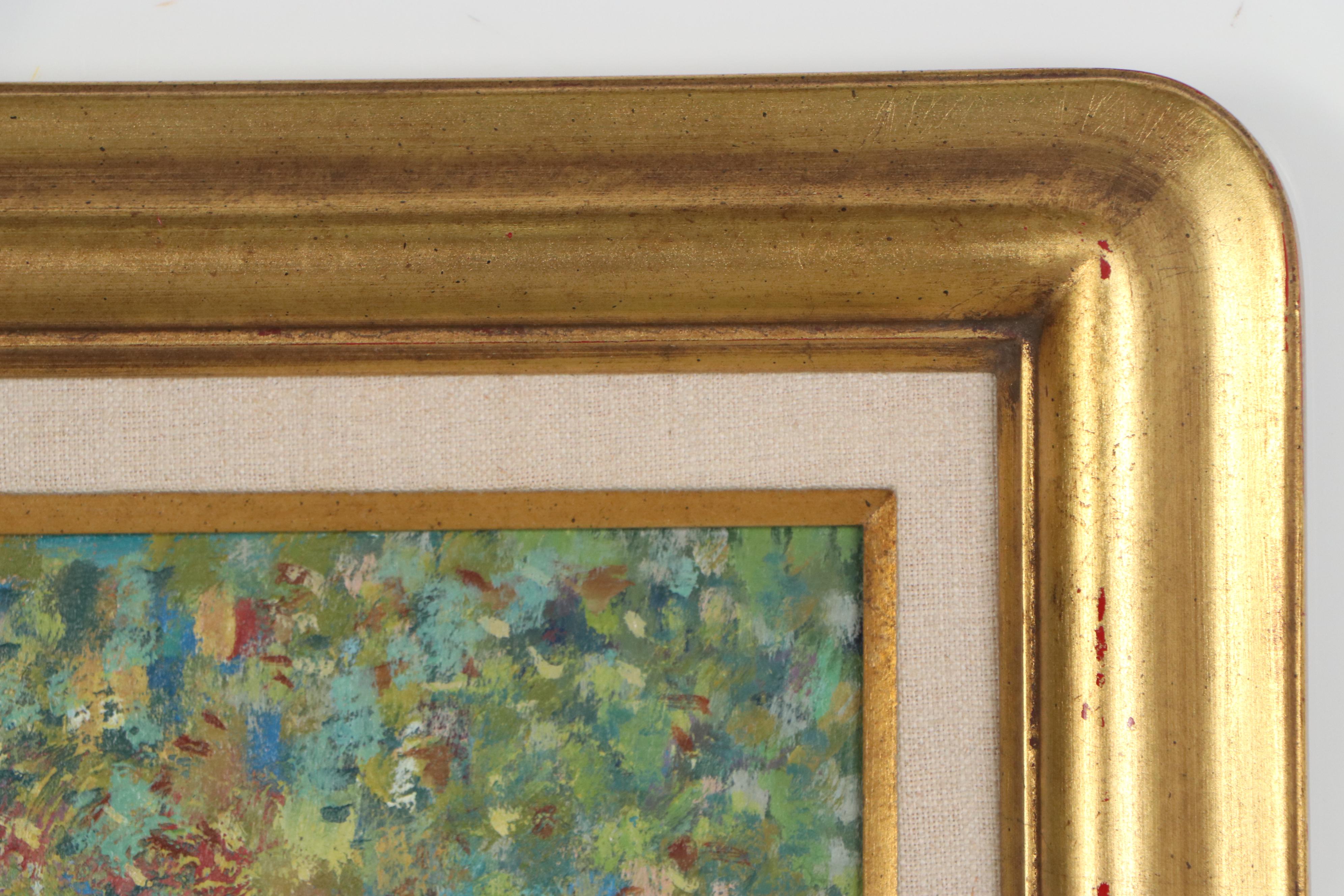 Donald Purdy Impressionist Style Oil Painting of Woman on Garden Bench