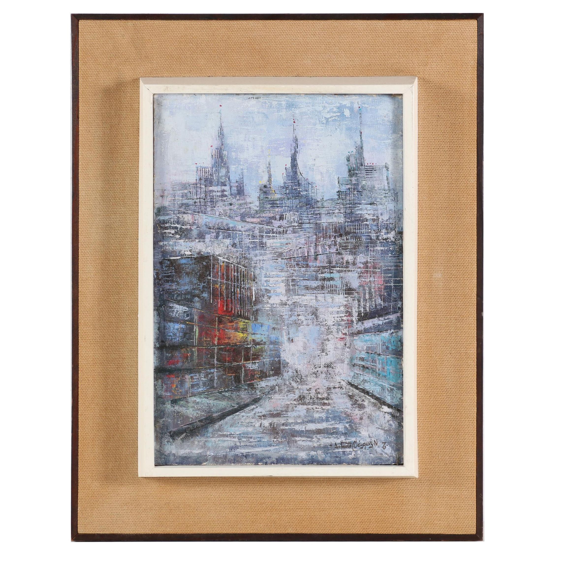 Arturo Vázquez Navarrete Abstract Oil Painting of Cityscape
