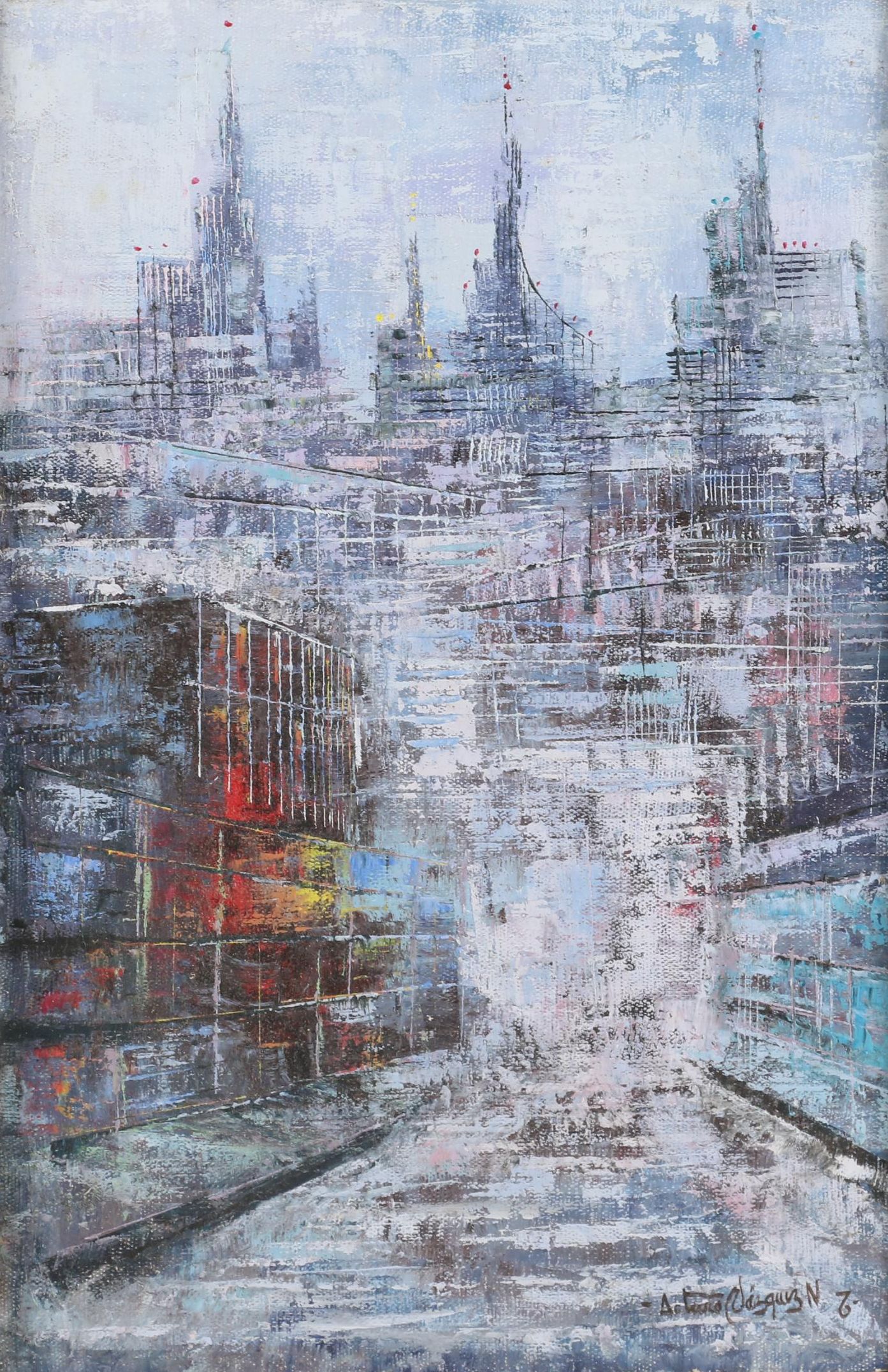 Arturo Vázquez Navarrete Abstract Oil Painting of Cityscape