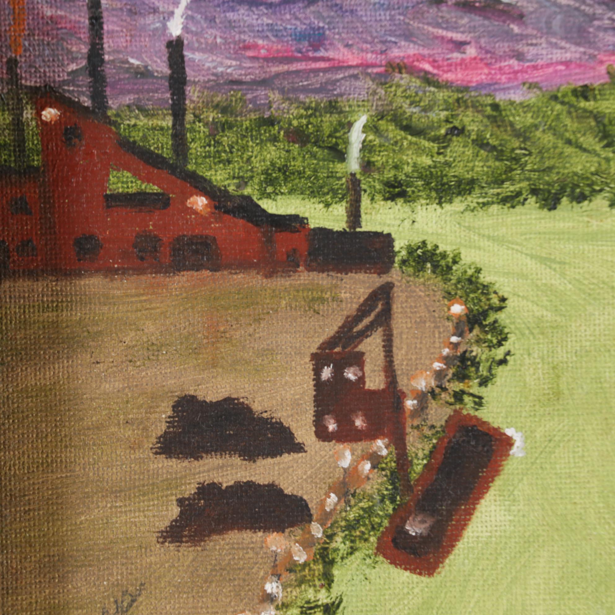 John Graves Folk Art Oil Painting of a Mill, 1995