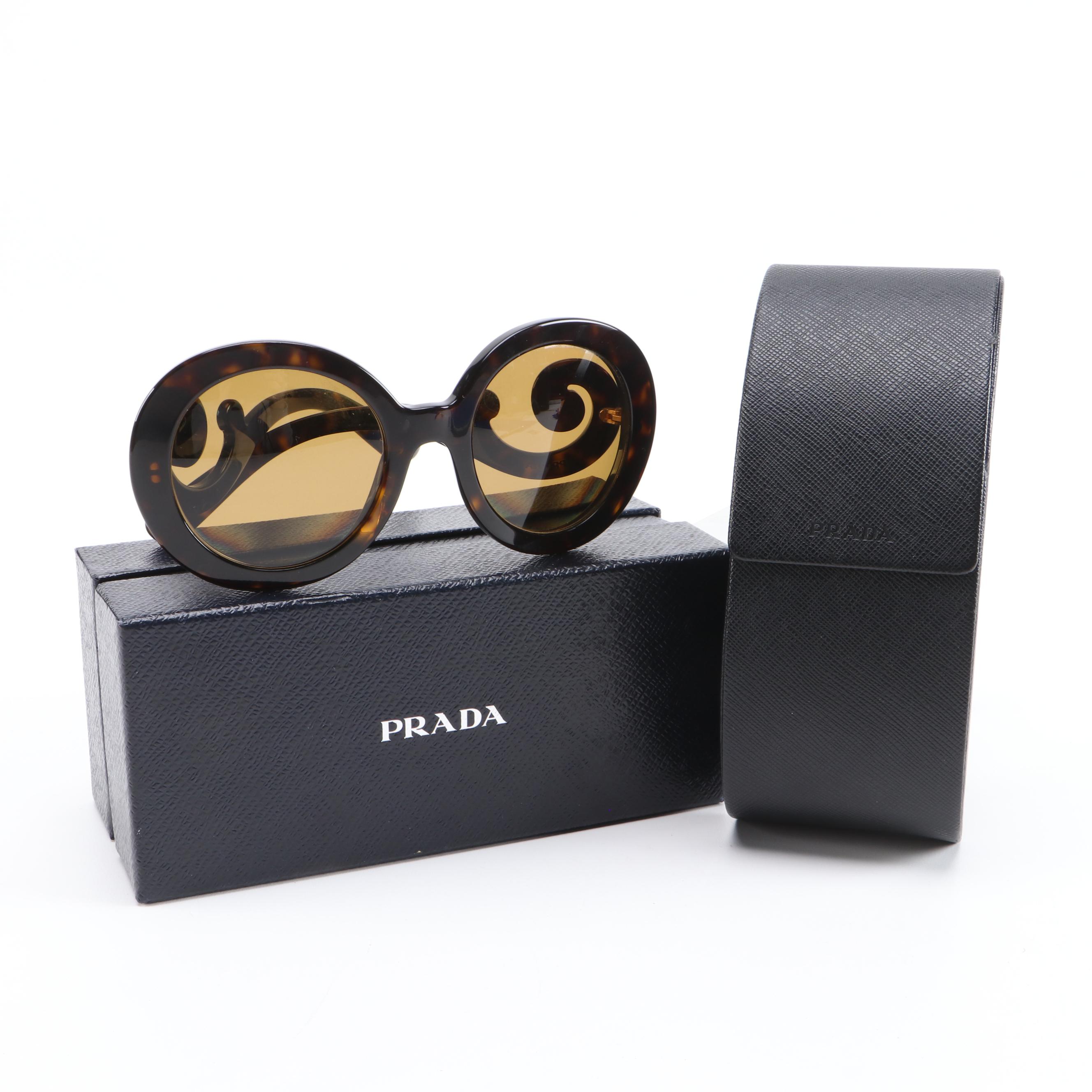 Prada Minimal Baroque Prescription Sunglasses in Dark Tortoise with Case