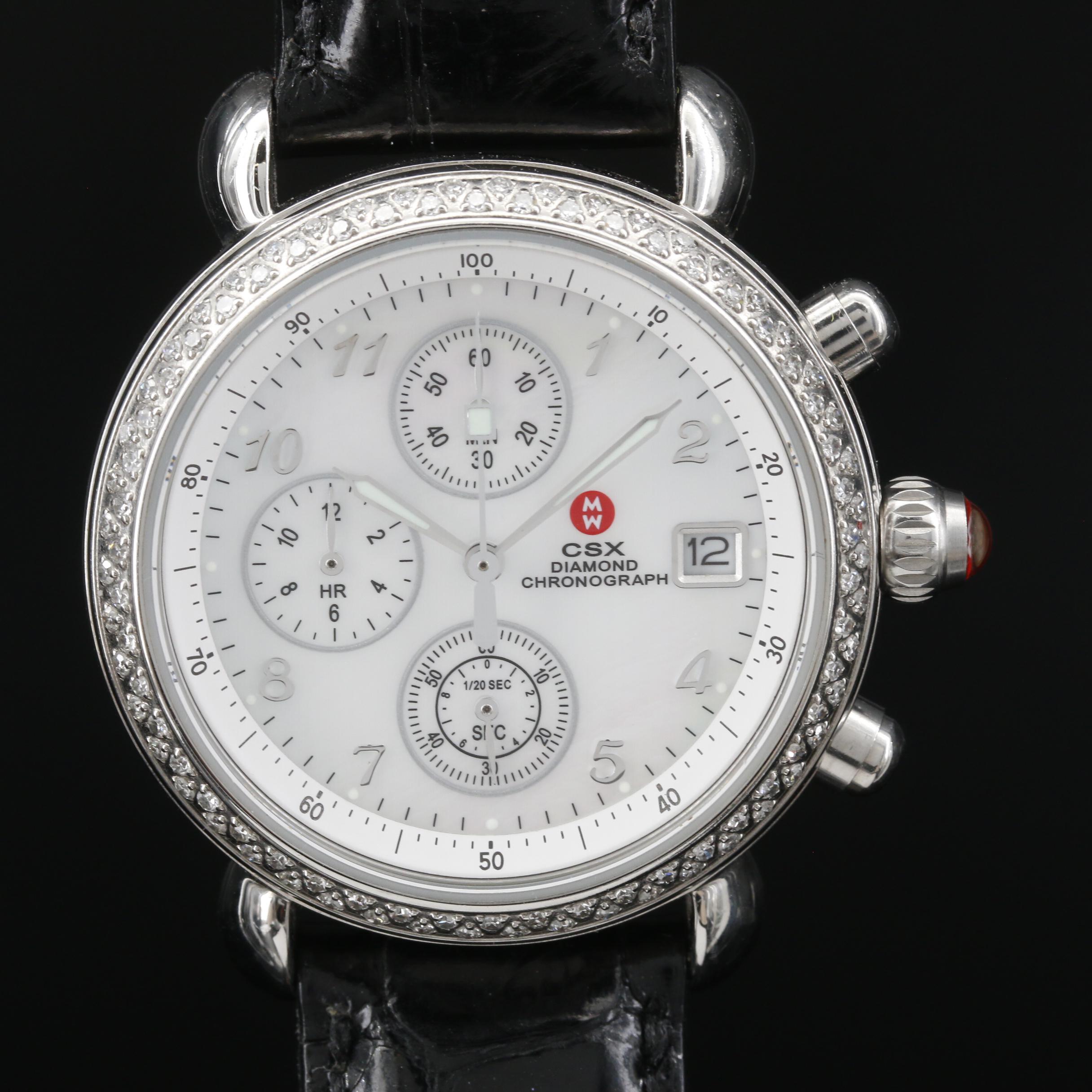 Michele CSX Diamond Chronograph Stainless Steel Watch
