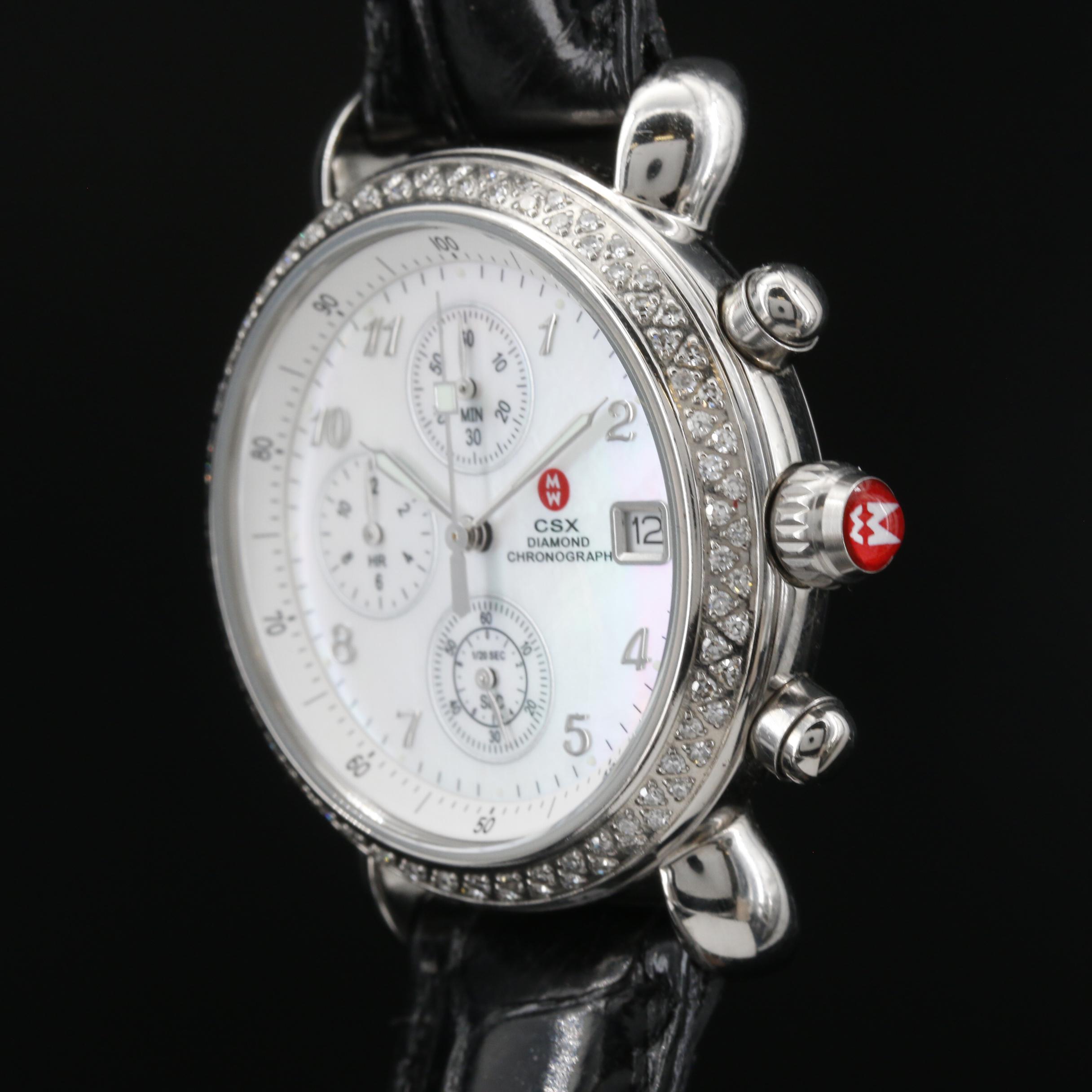 Michele CSX Diamond Chronograph Stainless Steel Watch