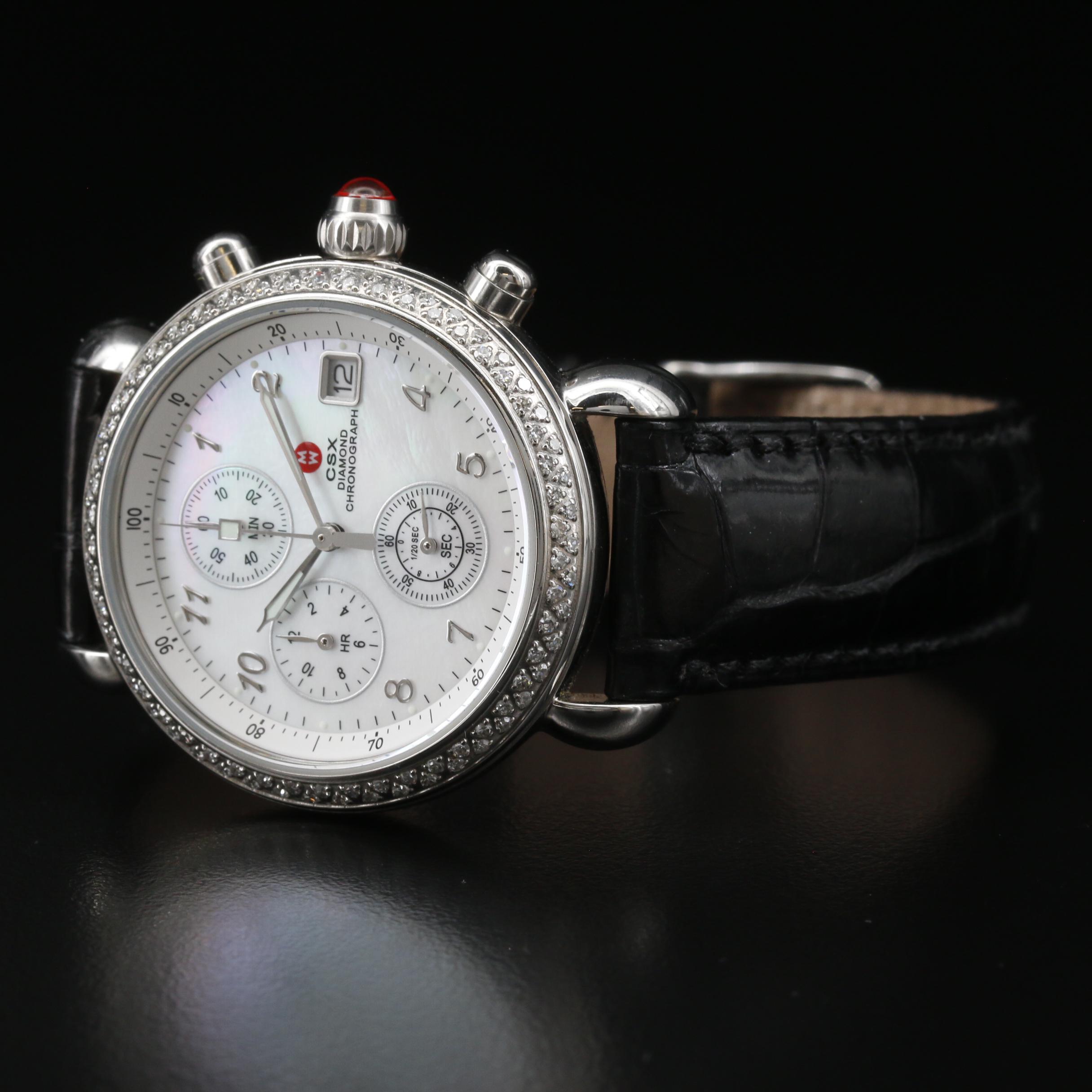 Michele CSX Diamond Chronograph Stainless Steel Watch