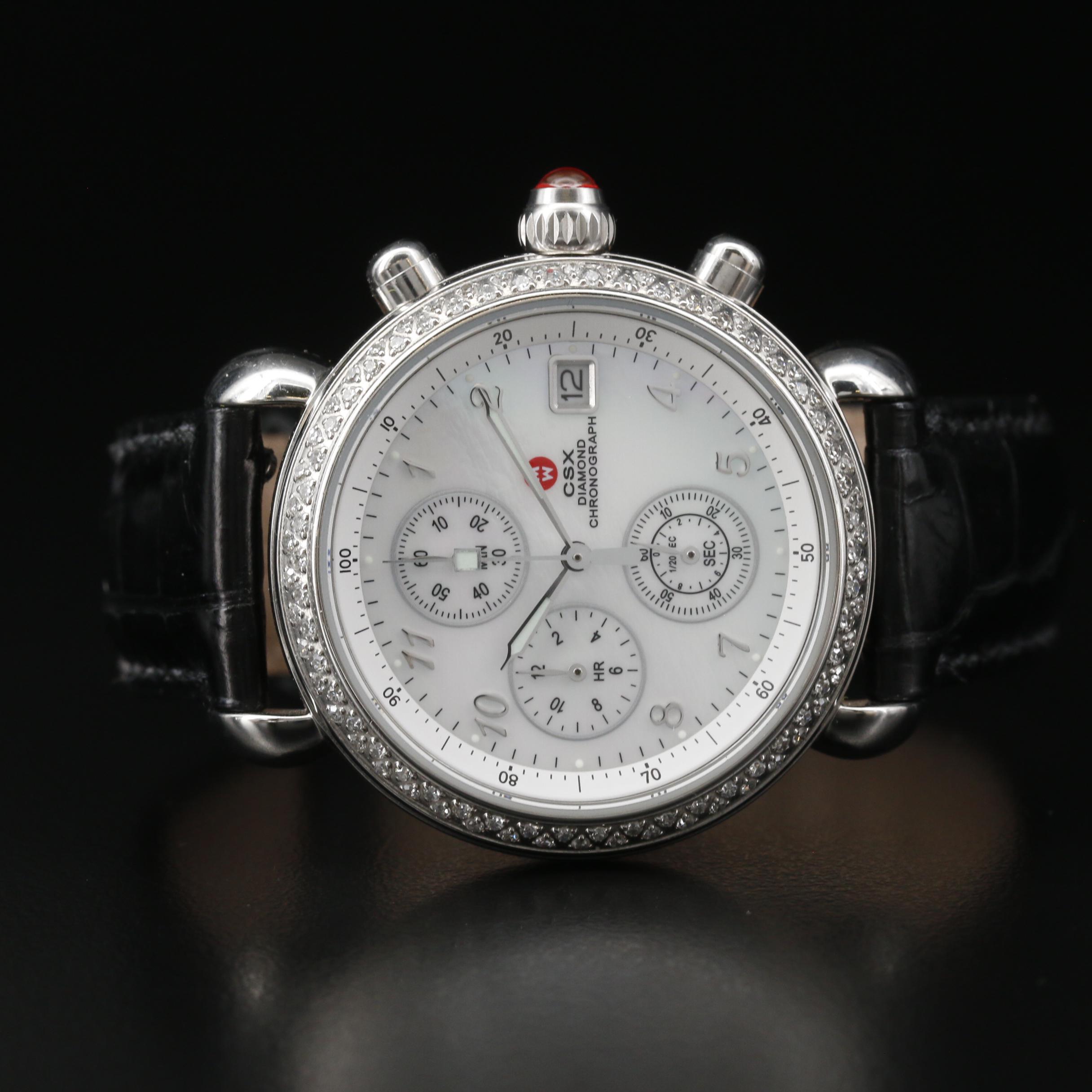 Michele CSX Diamond Chronograph Stainless Steel Watch