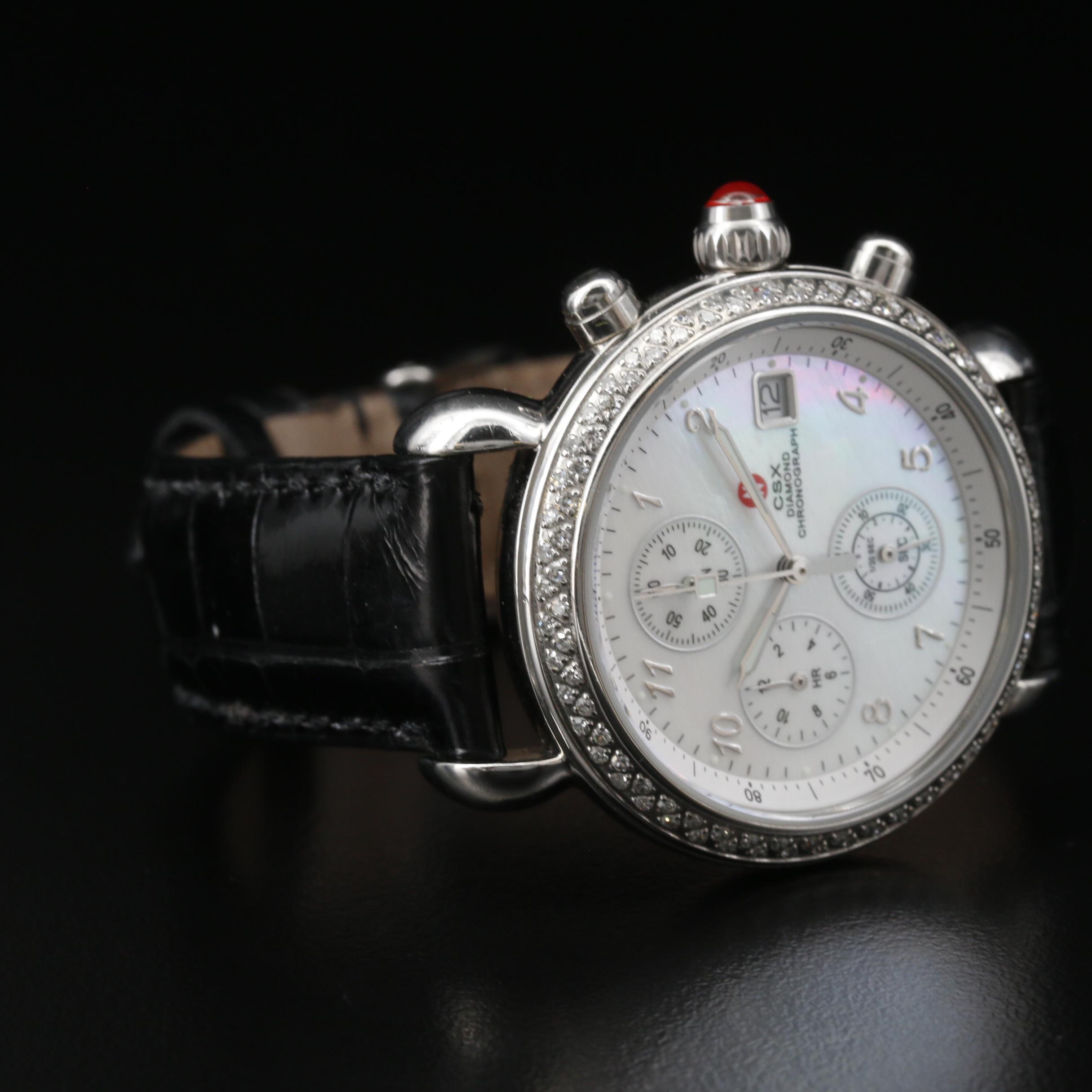 Michele CSX Diamond Chronograph Stainless Steel Watch