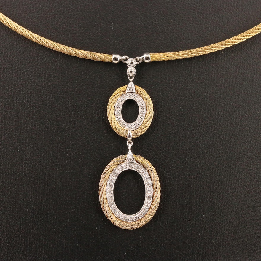 Charriol 18K and Steel Diamond Pendant Necklace