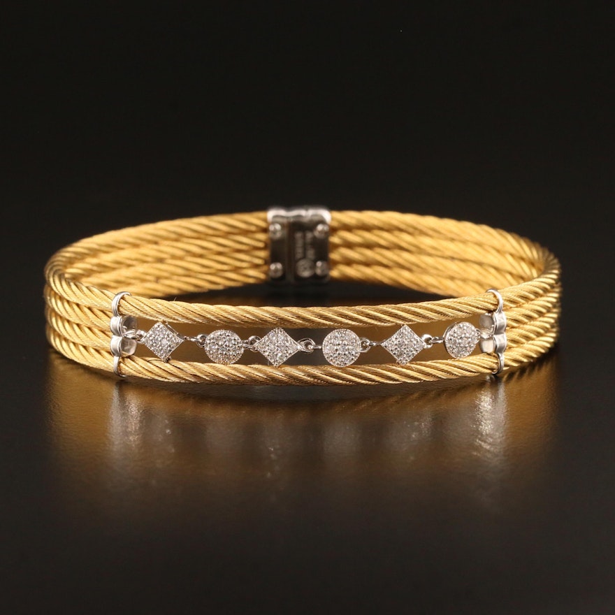 Charriol Stainless Steel Diamond Bracelet with 18K Accents