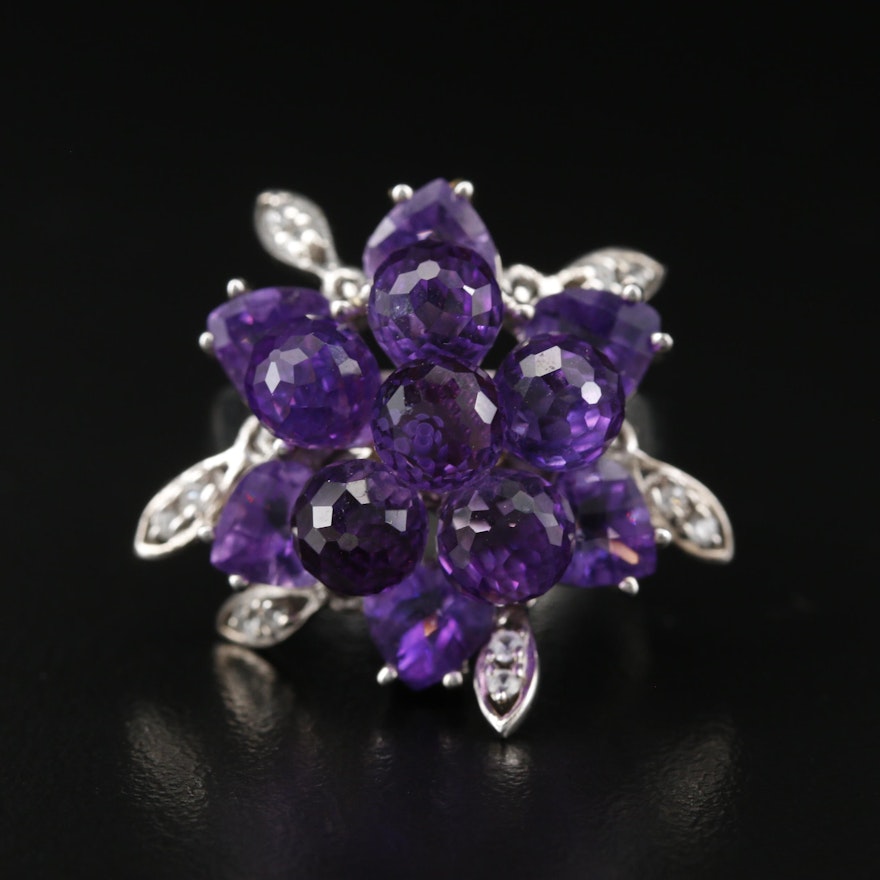Sterling Amethyst and White Zircon Cluster Ring with Moving Pieces