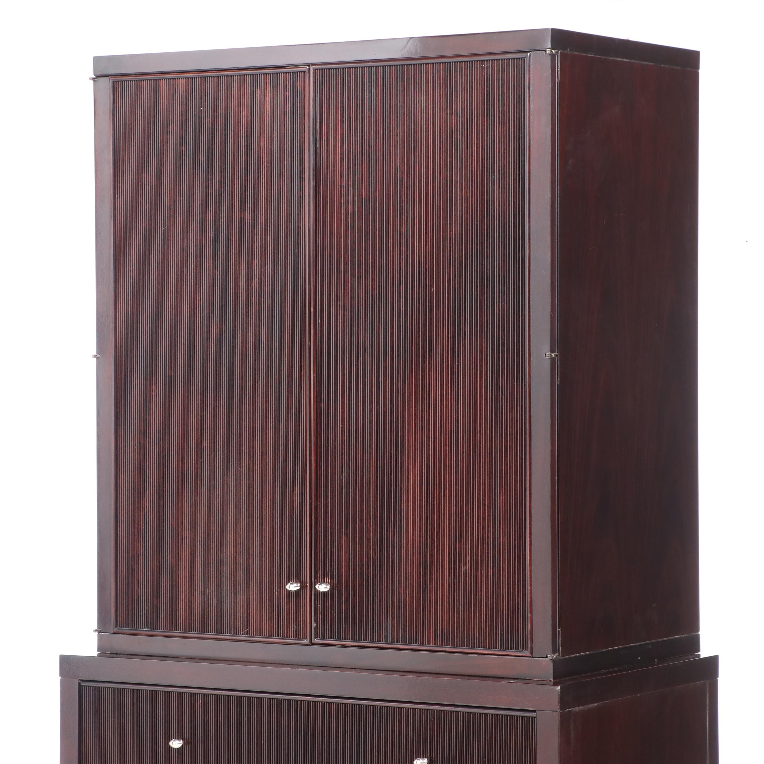 Barbara Barry for Baker Furniture Espresso Finish Two-Piece Media Cabinet