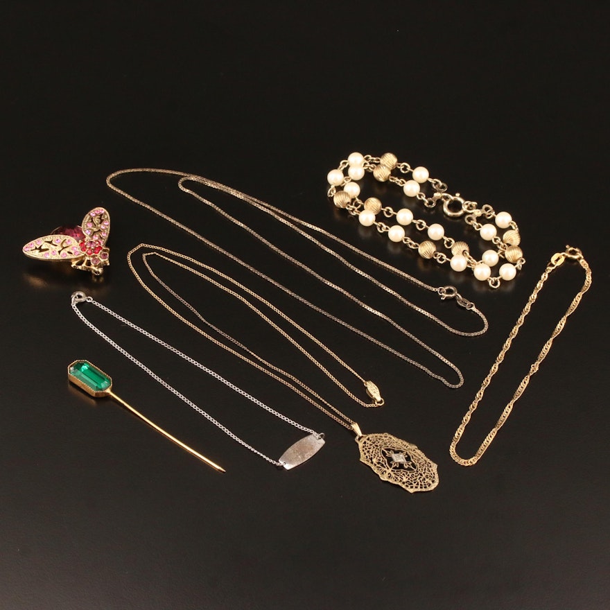 Selection of Jewelry Featuring Rhinestones, Pearl and Diamond