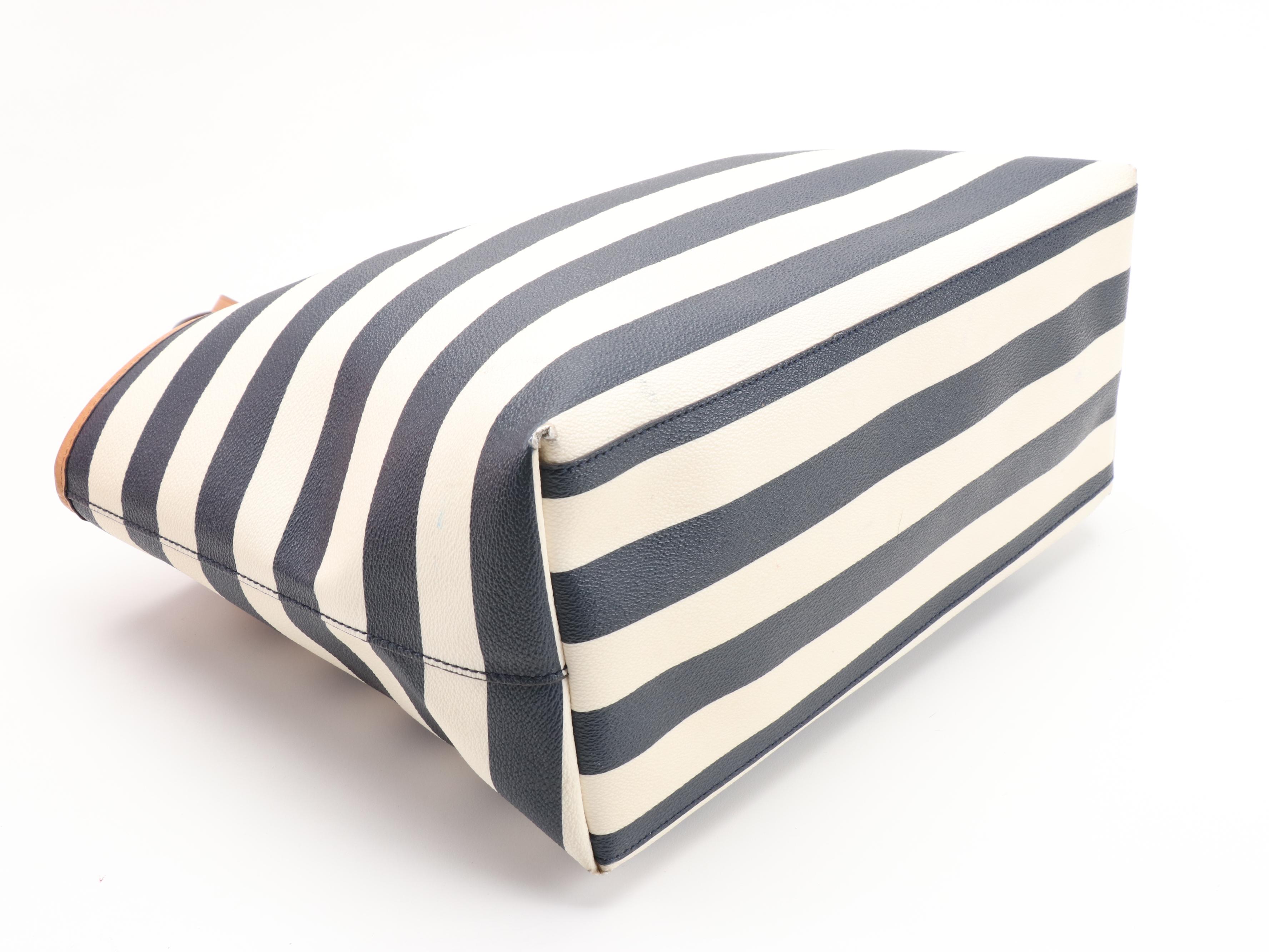 Tory Burch Kerrington Navy and White Striped Tote with Gift Bag