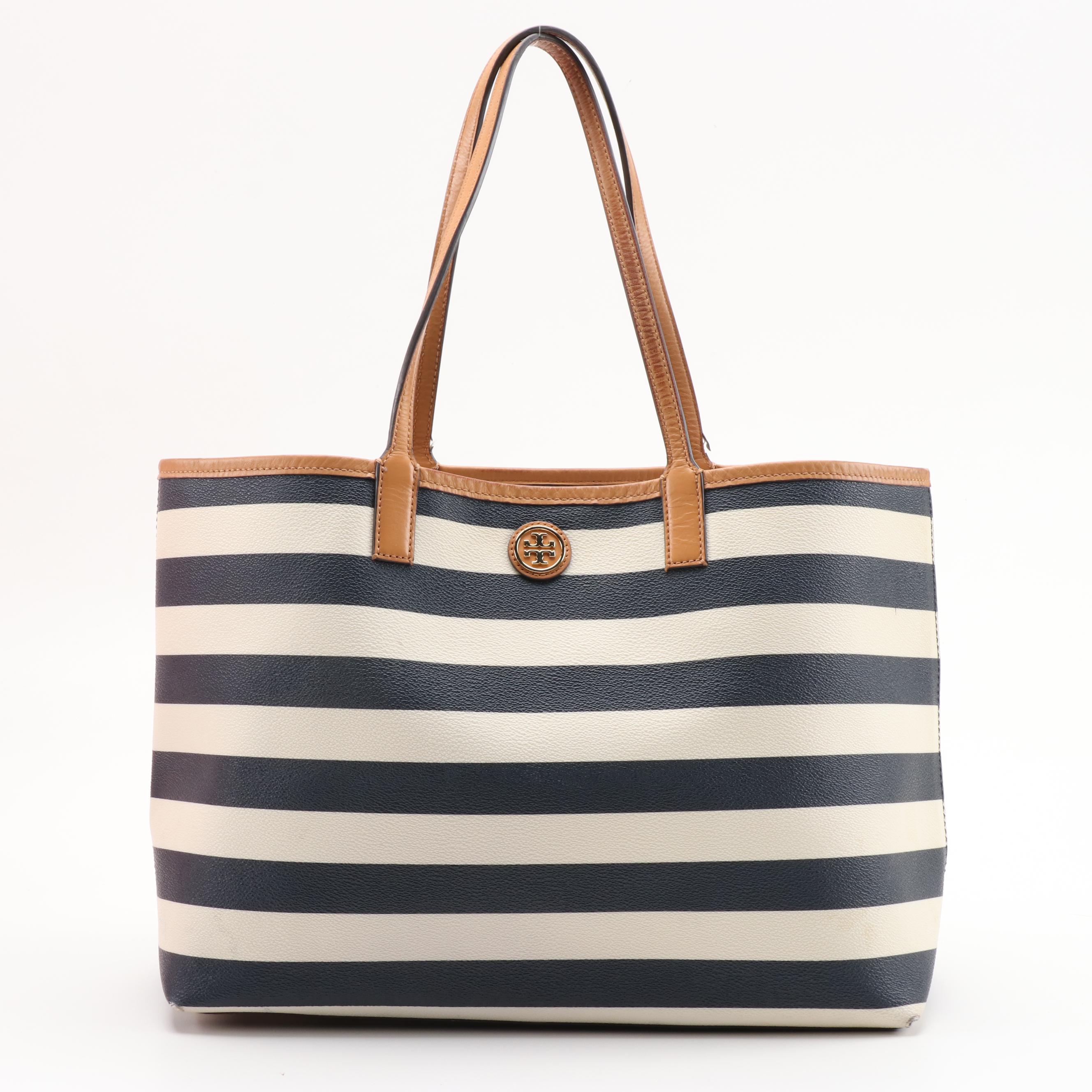 Tory Burch Kerrington Navy and White Striped Tote with Gift Bag