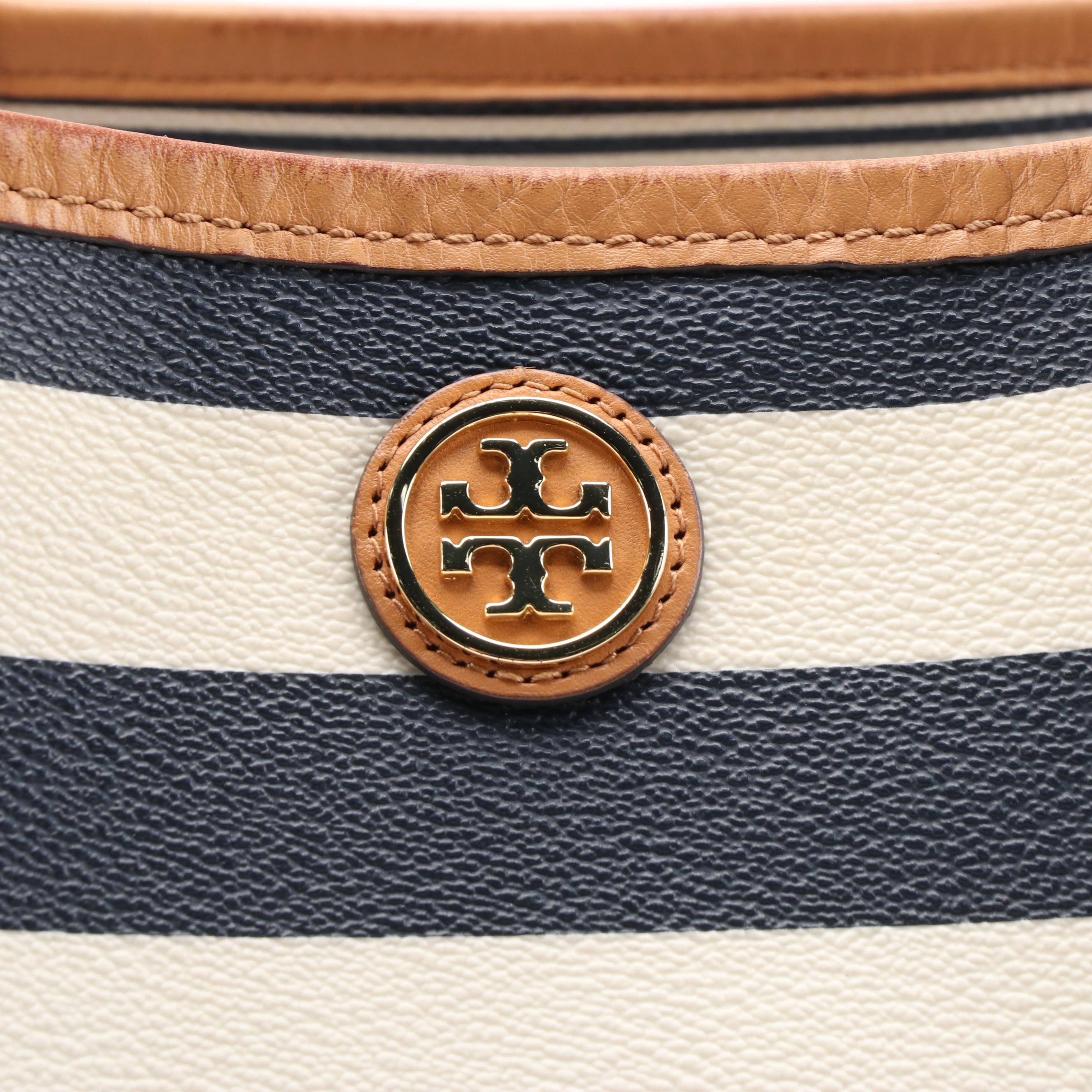 Tory Burch Kerrington Navy and White Striped Tote with Gift Bag