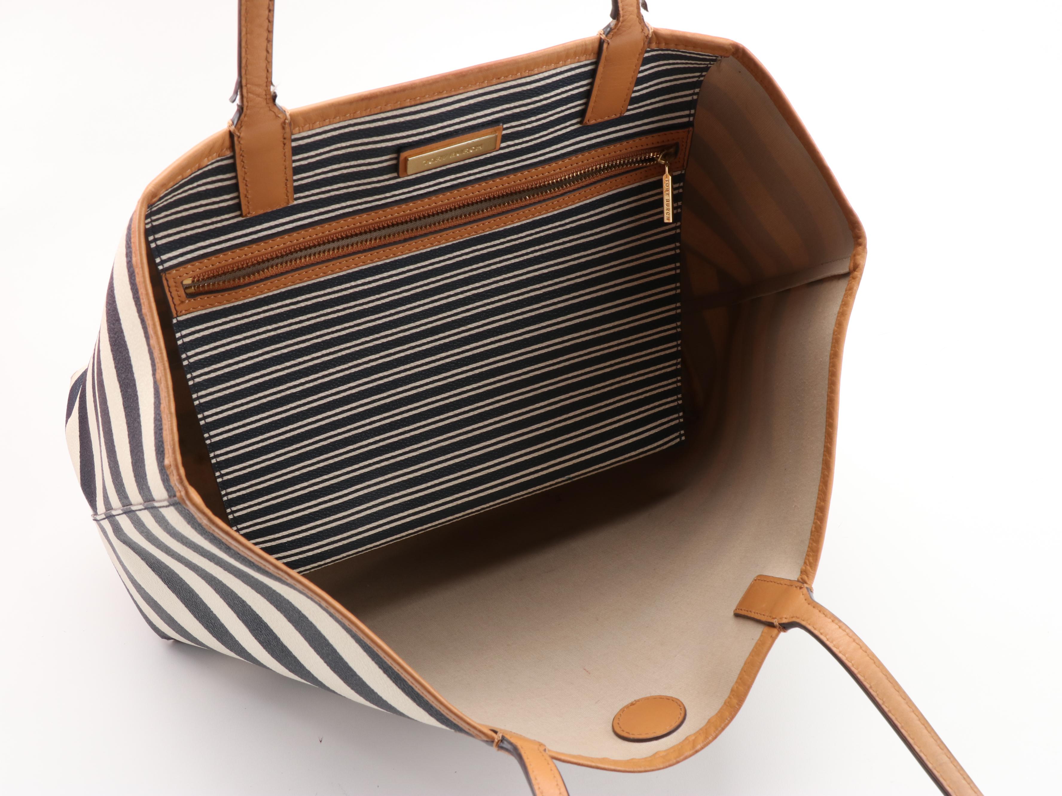 Tory Burch Kerrington Navy and White Striped Tote with Gift Bag