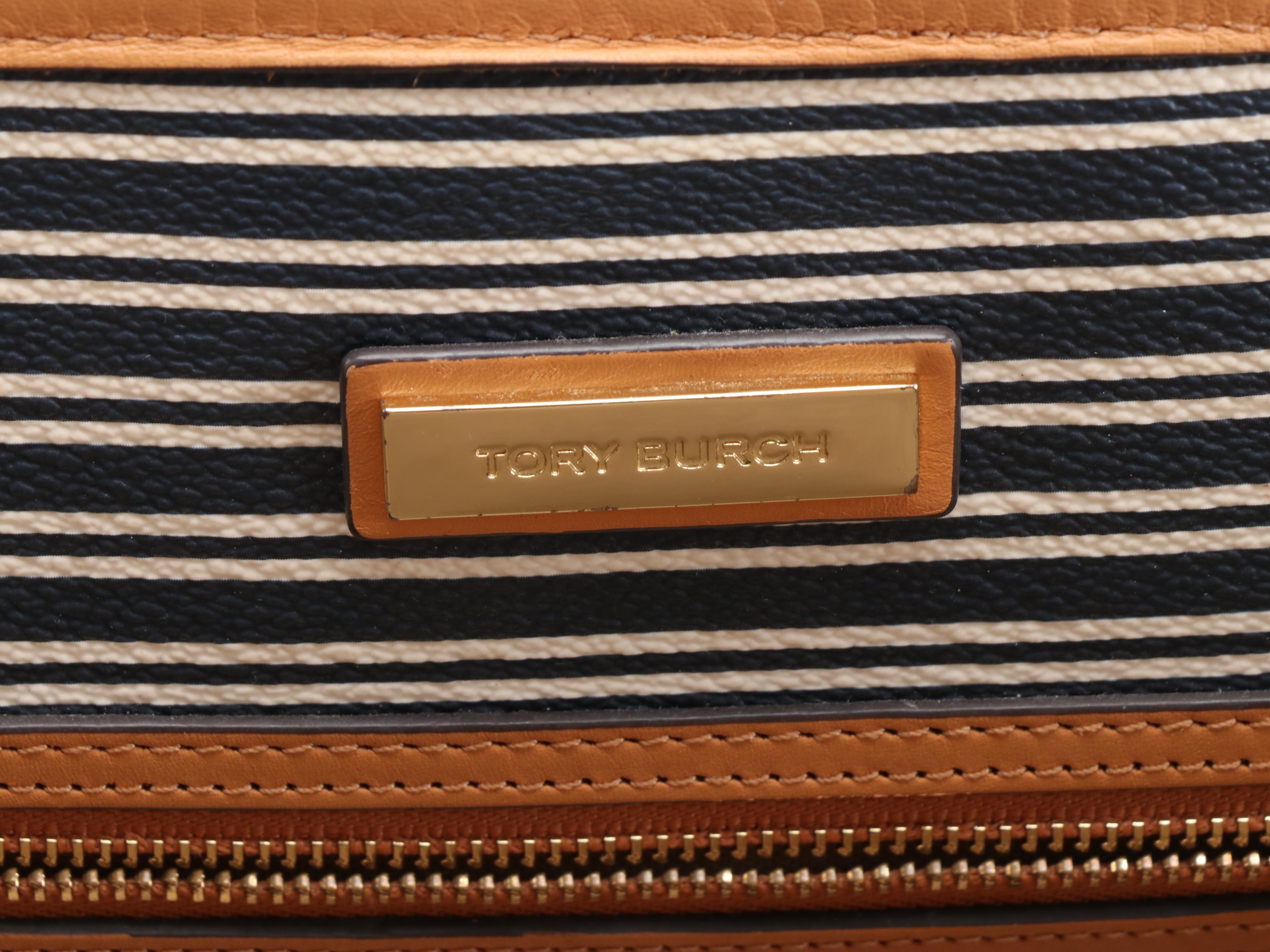 Tory Burch Kerrington Navy and White Striped Tote with Gift Bag