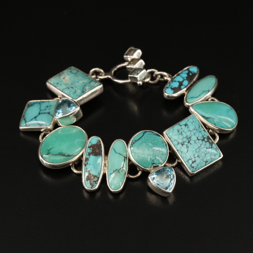 Echo of the Dreamer Sterling Topaz and Turquoise Bracelet