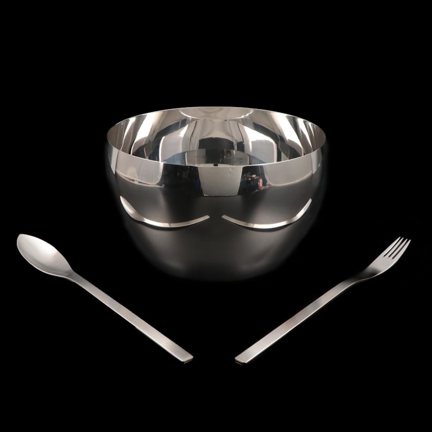 Georg Jensen "Cafu" Stainless Steel Serving Bowl and Utensils