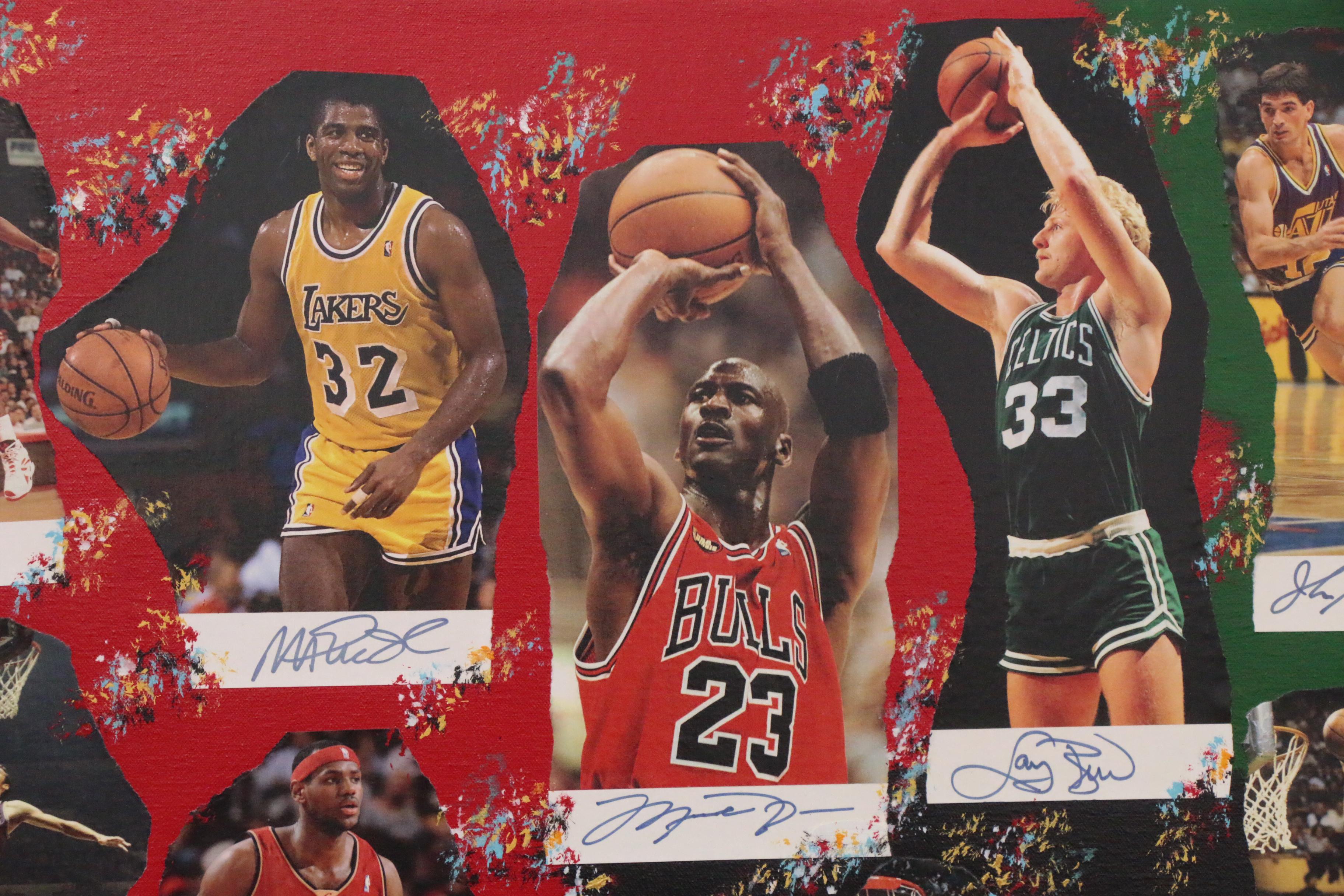 2010 "NBA Legends" Mixed Media Art, Autos of Jordan, Bryant, James, Bird, More