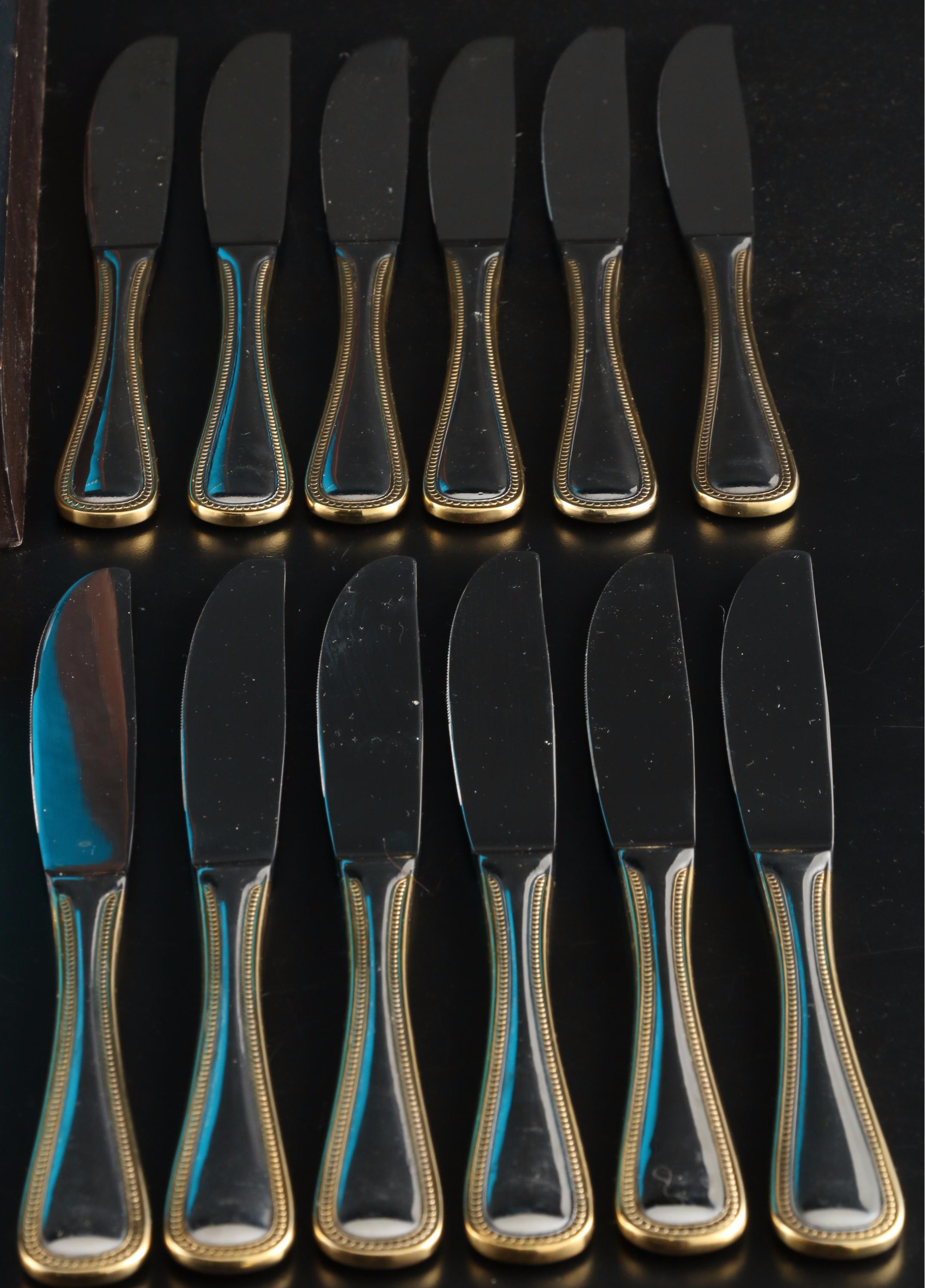 Wallace Stainless Steel "Gold Royal Bead" Flatware with Chest