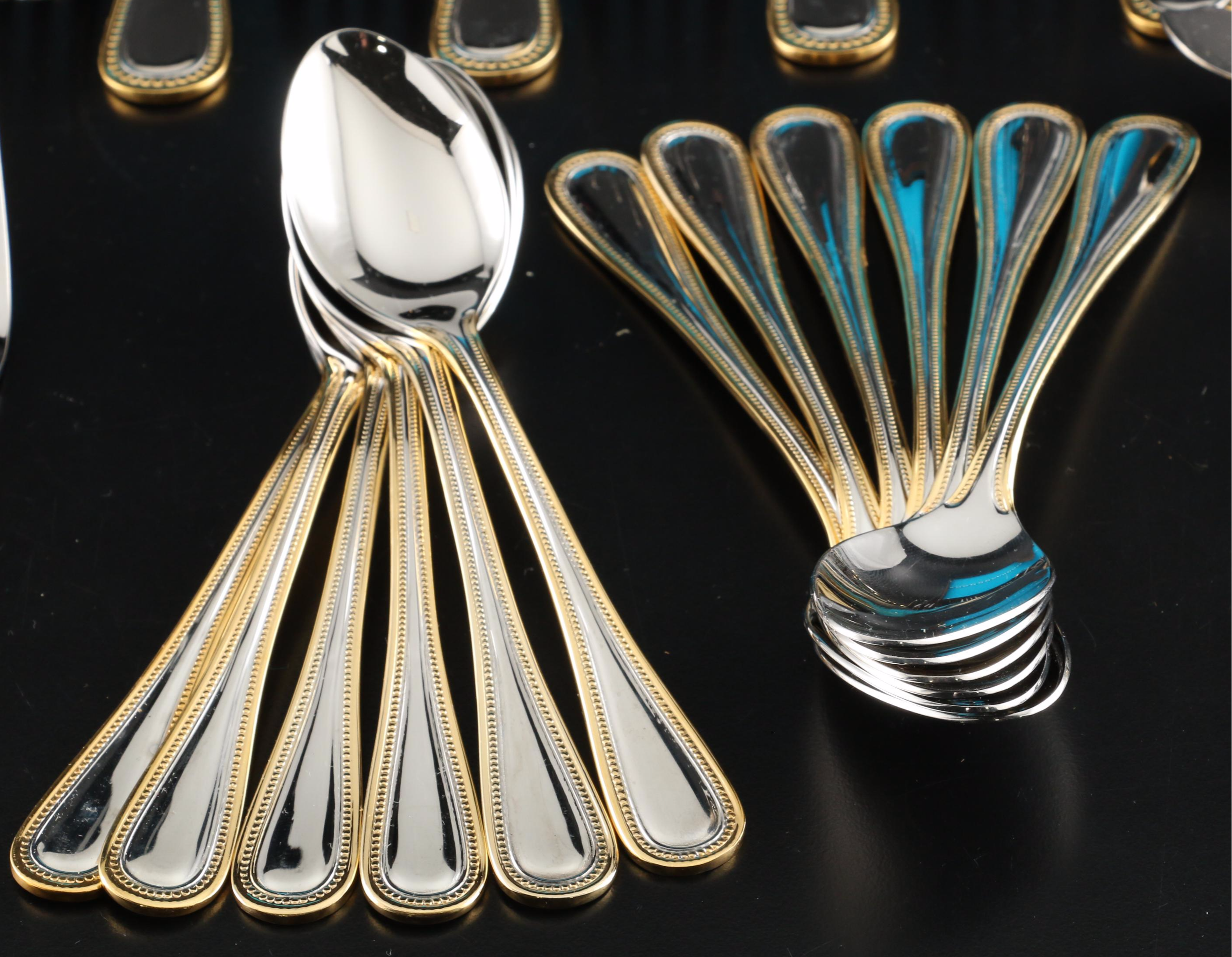 Wallace Stainless Steel "Gold Royal Bead" Flatware with Chest