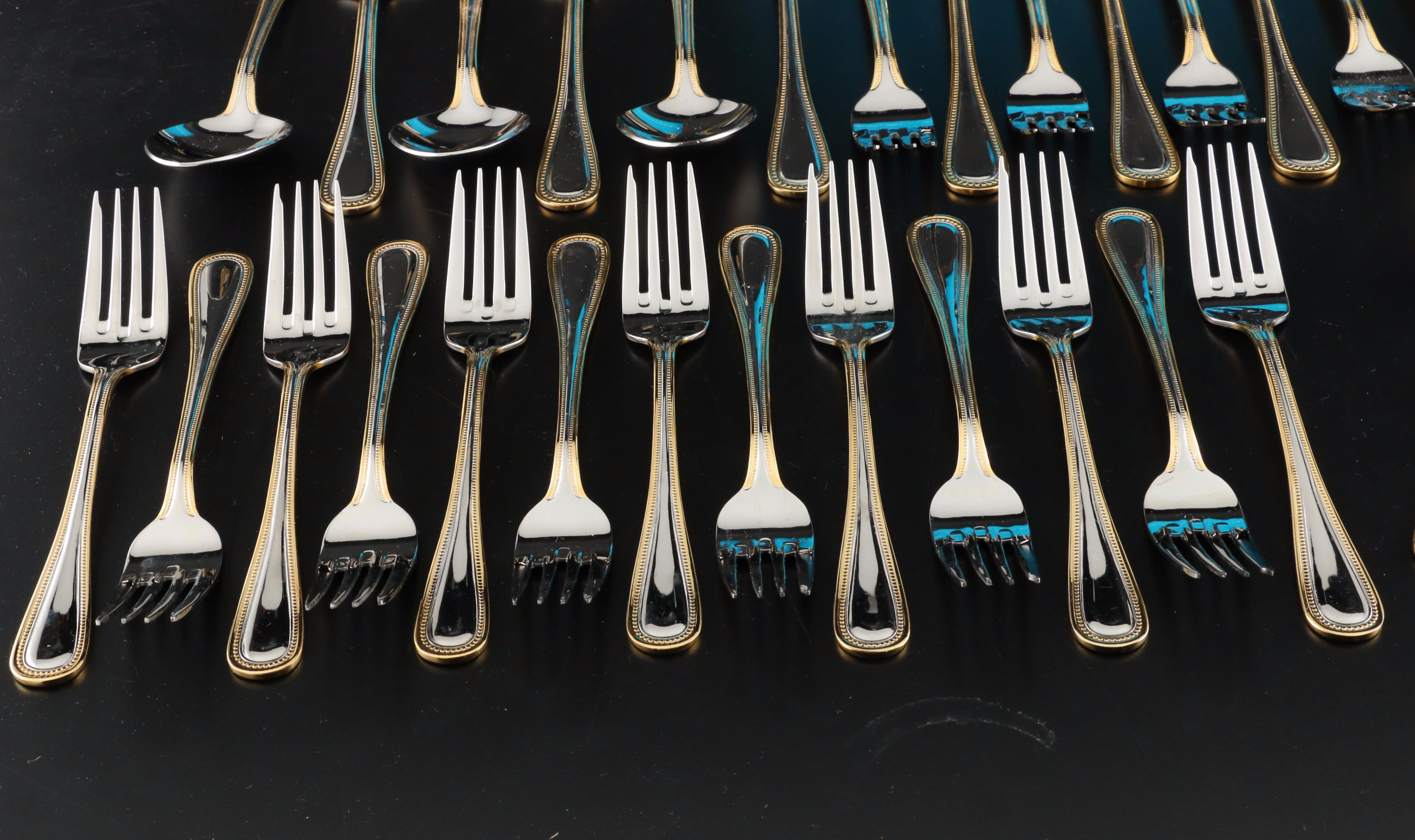 Wallace Stainless Steel "Gold Royal Bead" Flatware with Chest