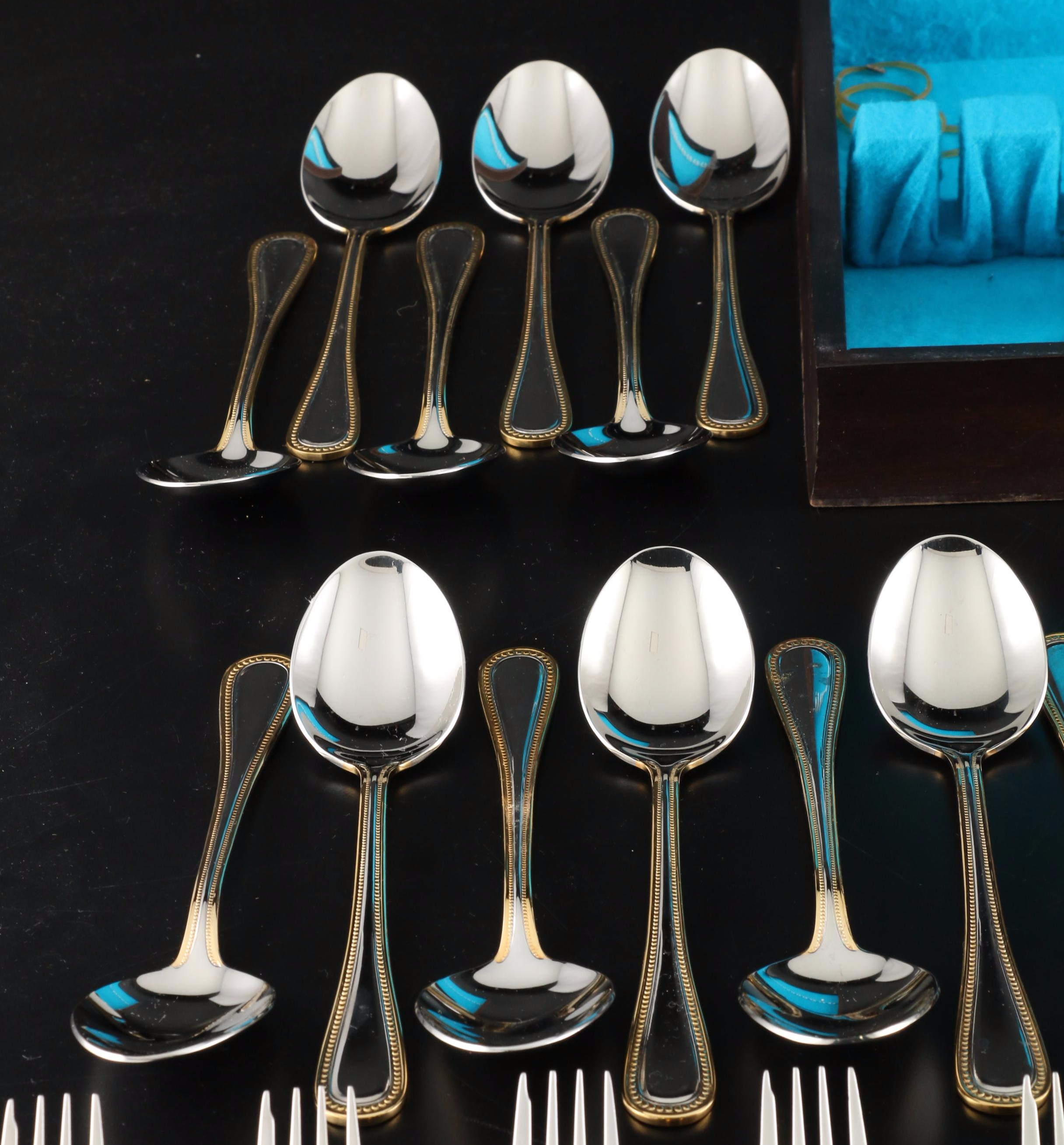 Wallace Stainless Steel "Gold Royal Bead" Flatware with Chest