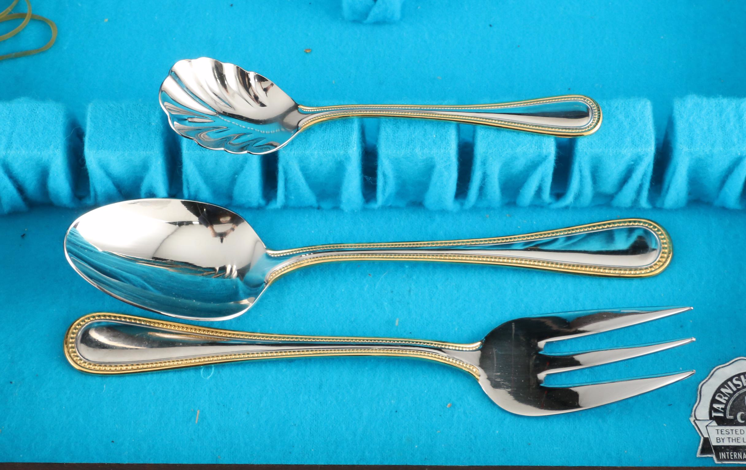 Wallace Stainless Steel "Gold Royal Bead" Flatware with Chest