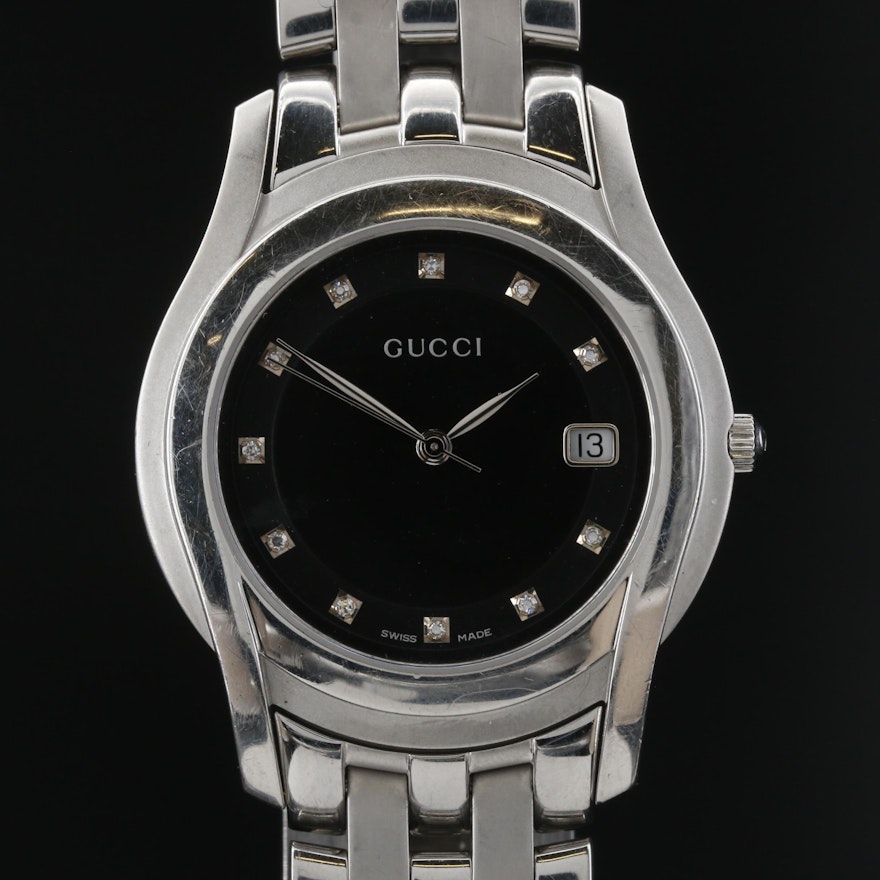 Gucci 5500M Diamond Dial Stainless Steel Quartz Wristwatch