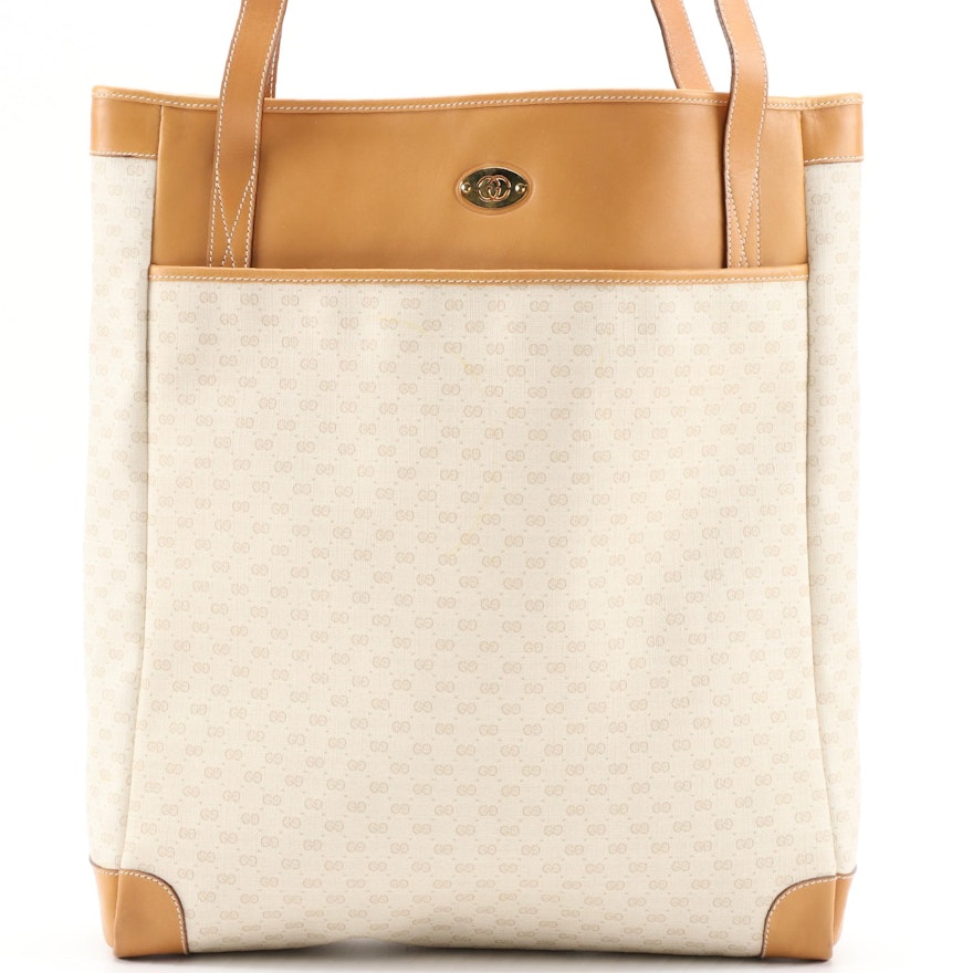 Gucci Micro GG Coated Canvas and Tan Leather Tote