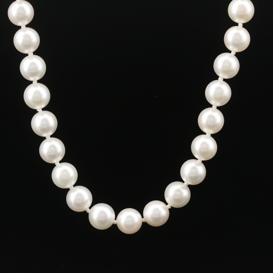 Mikimoto Pearl Necklace with 14K Diamond Accented Clasp