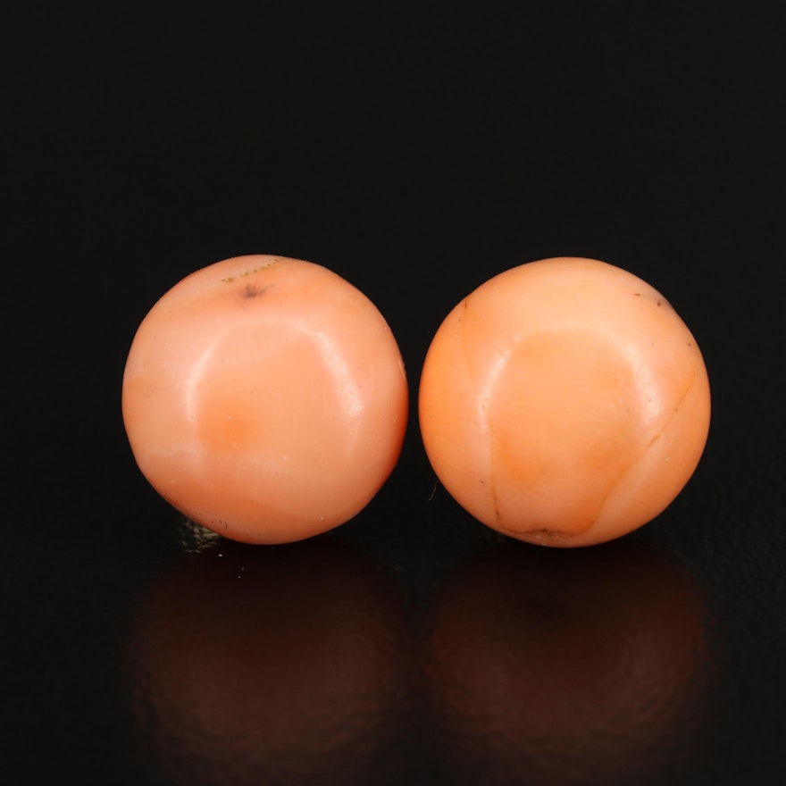 14K Coral Button Earrings