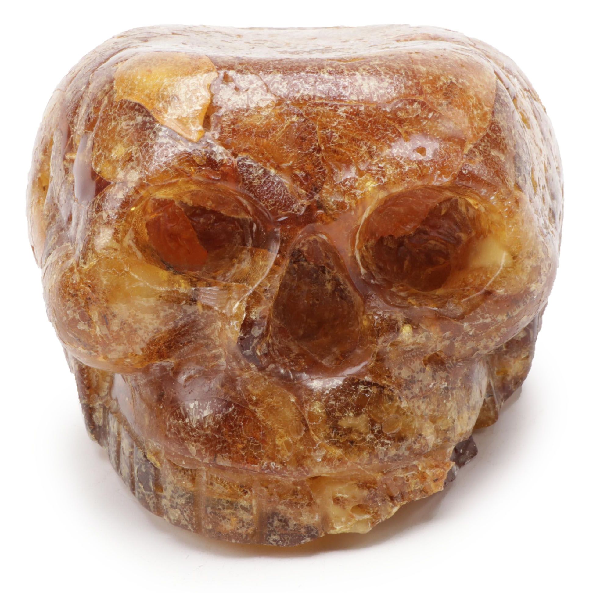 Hand-Carved Amber Skull