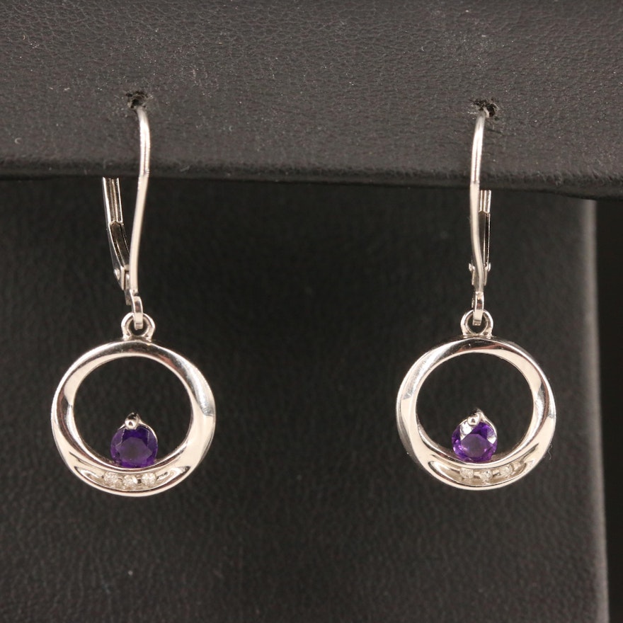 10K Amethyst and Diamond Dangle Earrings