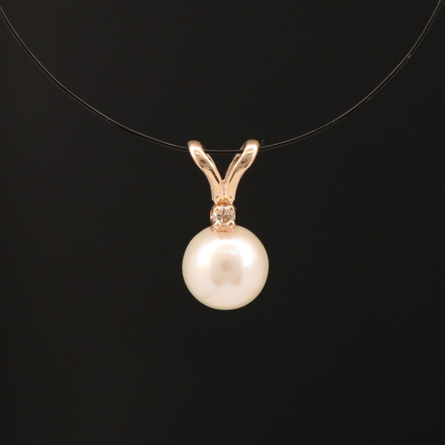 14K Pearl and Diamond Pendant