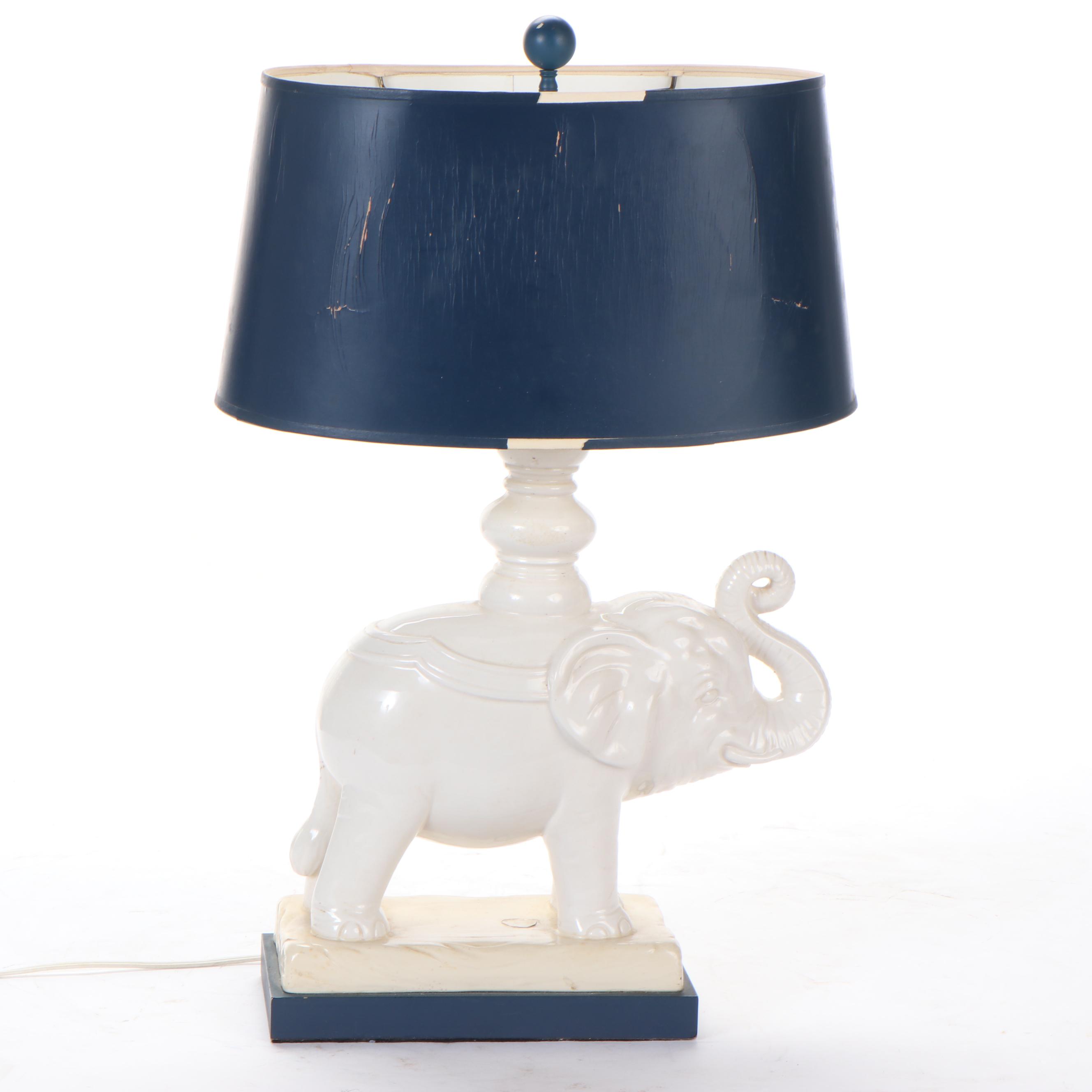 Ceramic Elephant Table Lamp, Mid to Late 20th Century