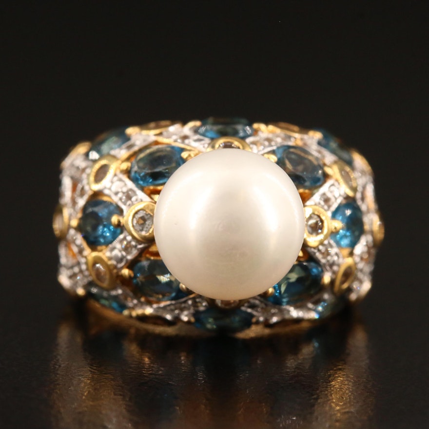 Sterling Pearl and Topaz Ring