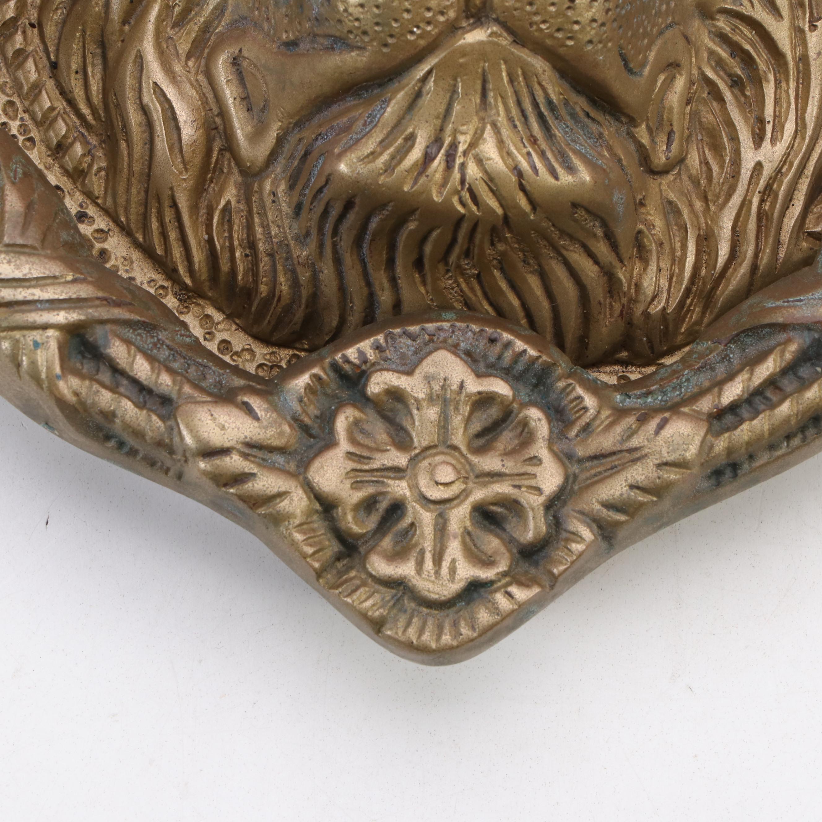 Patinated Cast Brass Lion Face Door Knocker