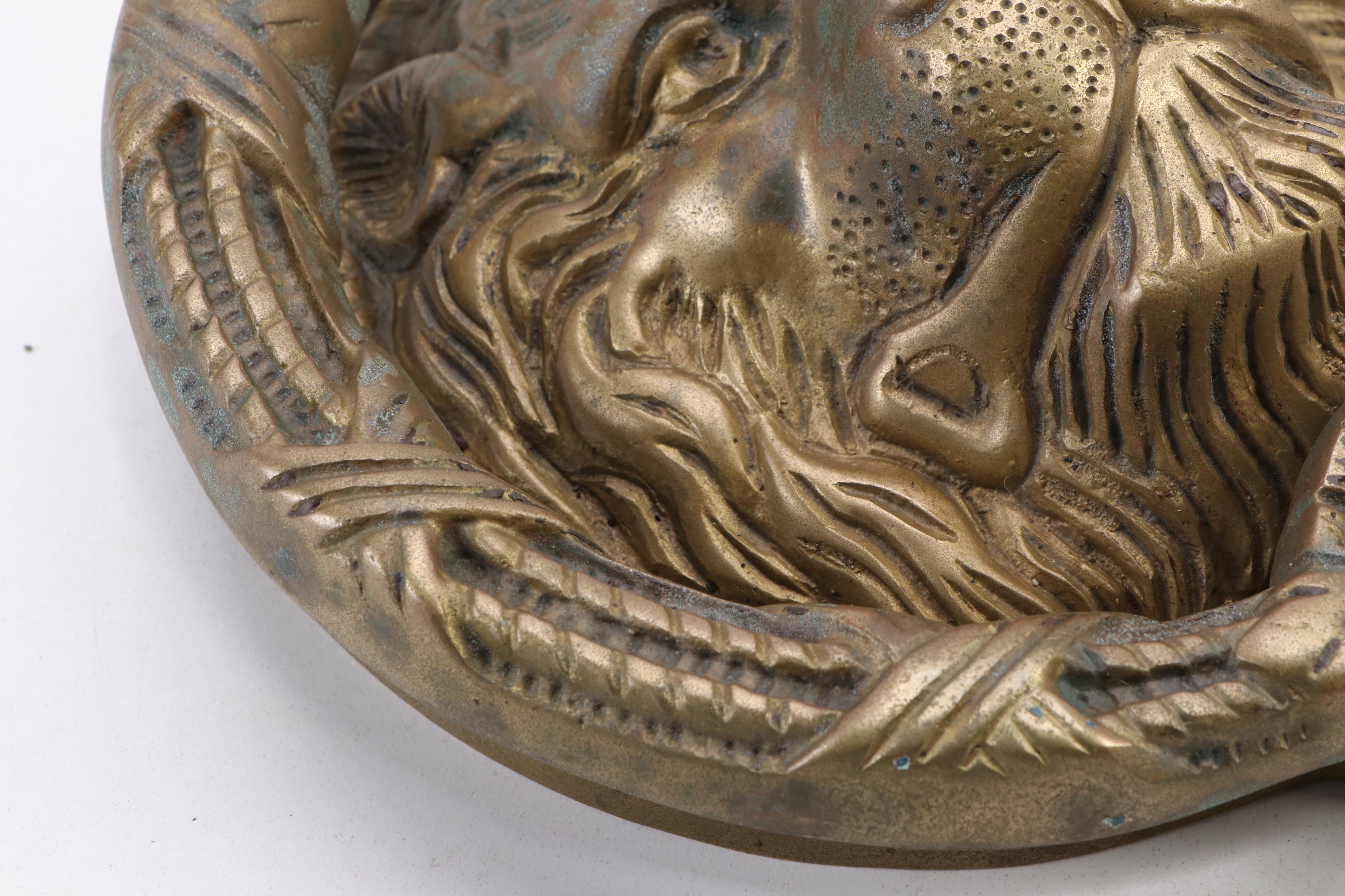 Patinated Cast Brass Lion Face Door Knocker